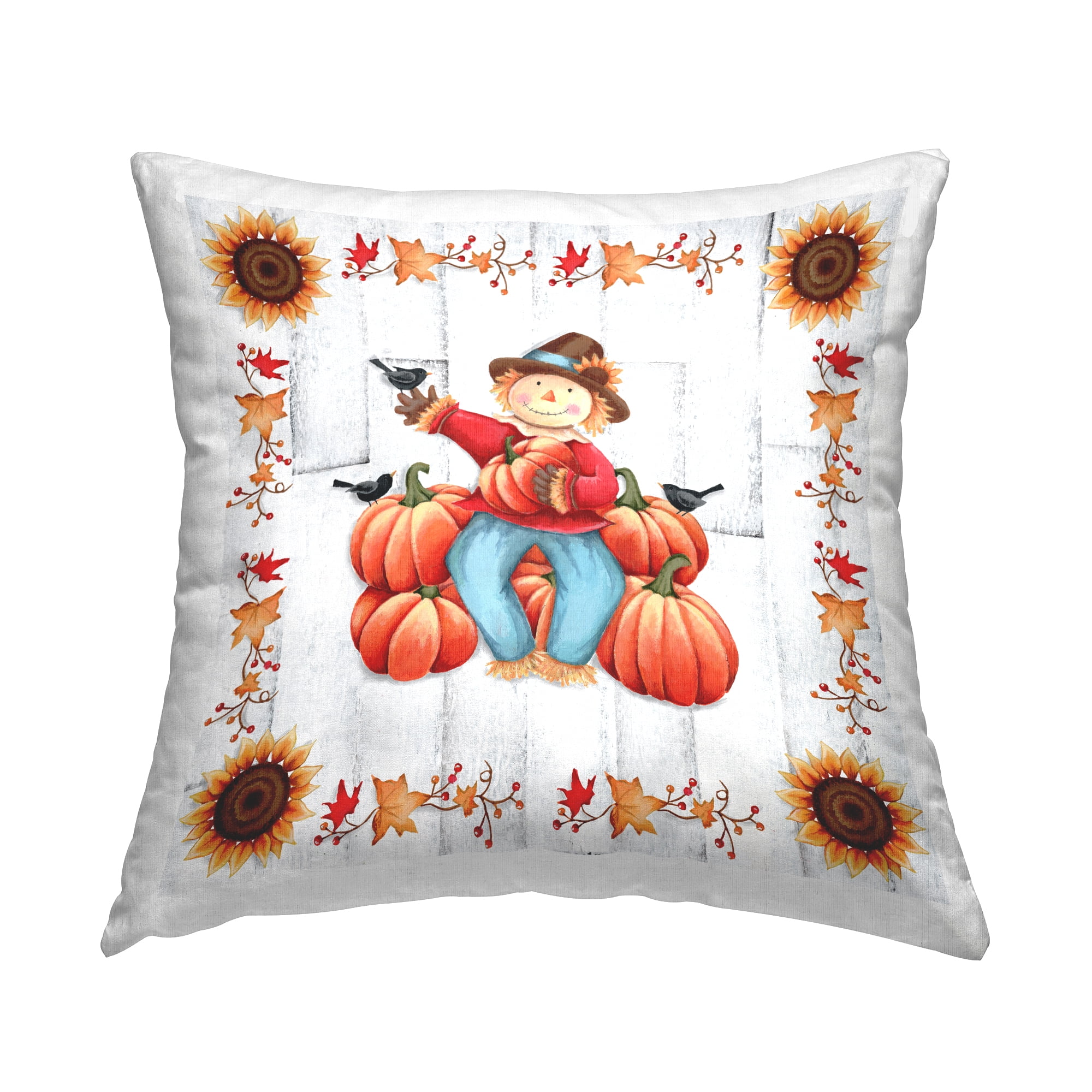 Stupell Industries Happy Scarecrow Pumpkin Harvest Square Decorative Printed Throw Pillow, 18 x 18,