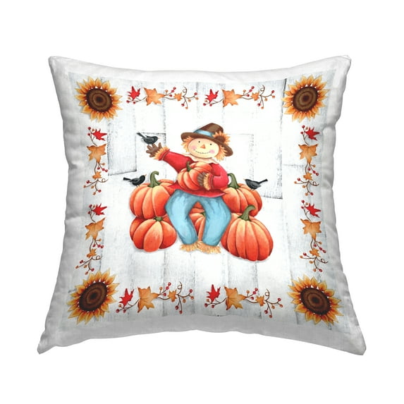 Stupell Industries Happy Scarecrow Pumpkin Harvest Square Decorative Printed Throw Pillow, 18 x 18,