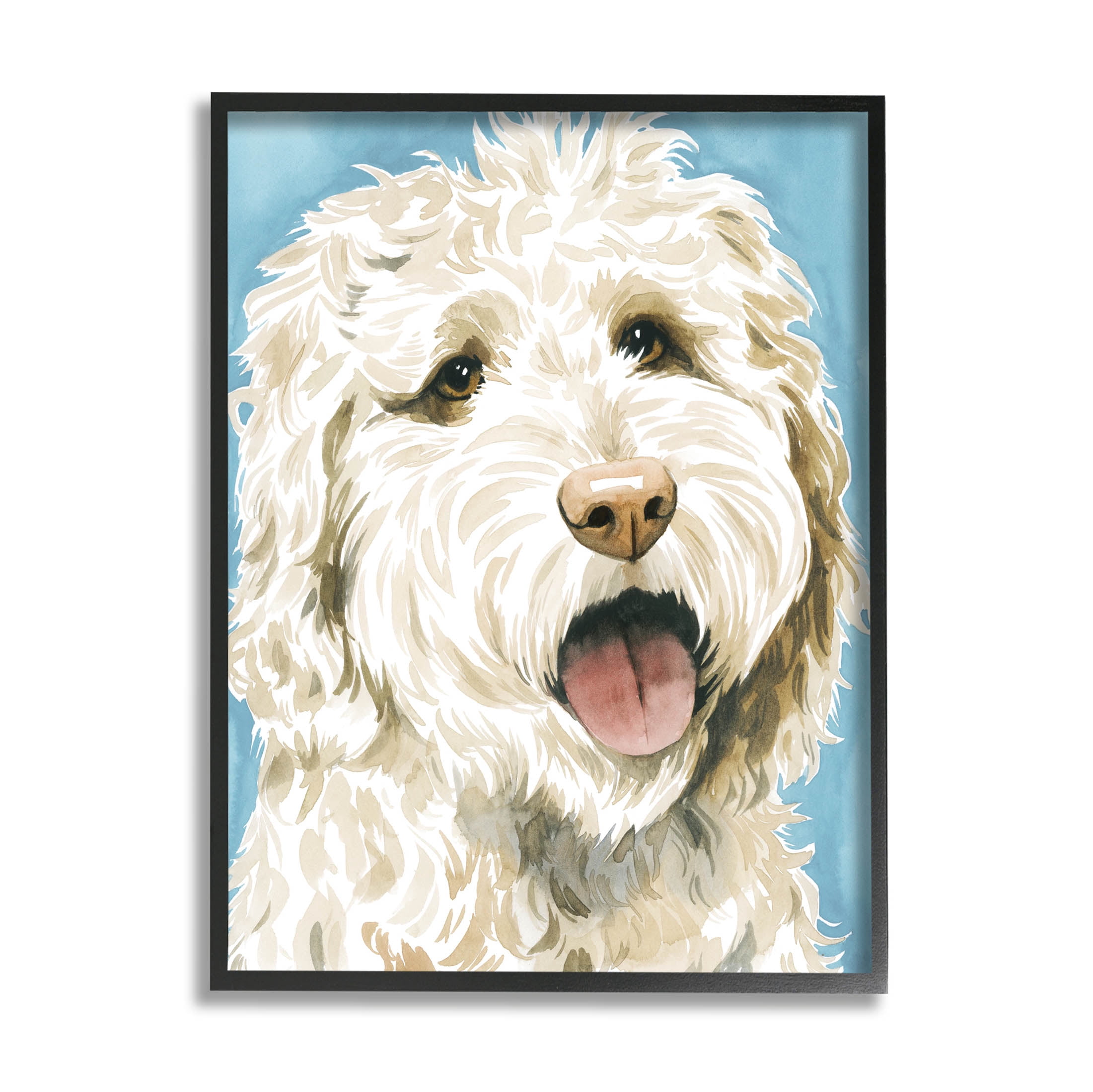 Stupell Industries Happy Shaggy Dog Portrait Painting Black Framed Art Print Wall Art, Design by Grace Popp