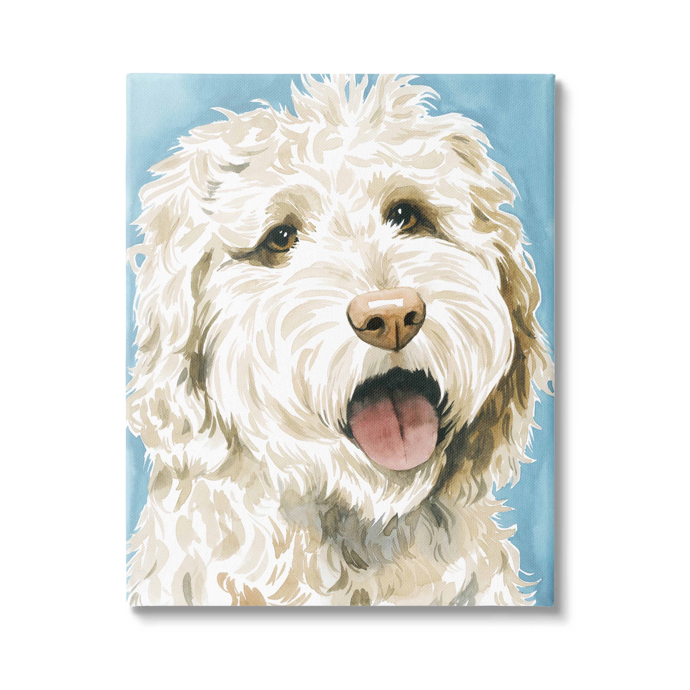 Stupell Industries Happy Shaggy Dog Portrait Painting Gallery Wrapped Canvas Print Wall Art, Design by Grace Popp