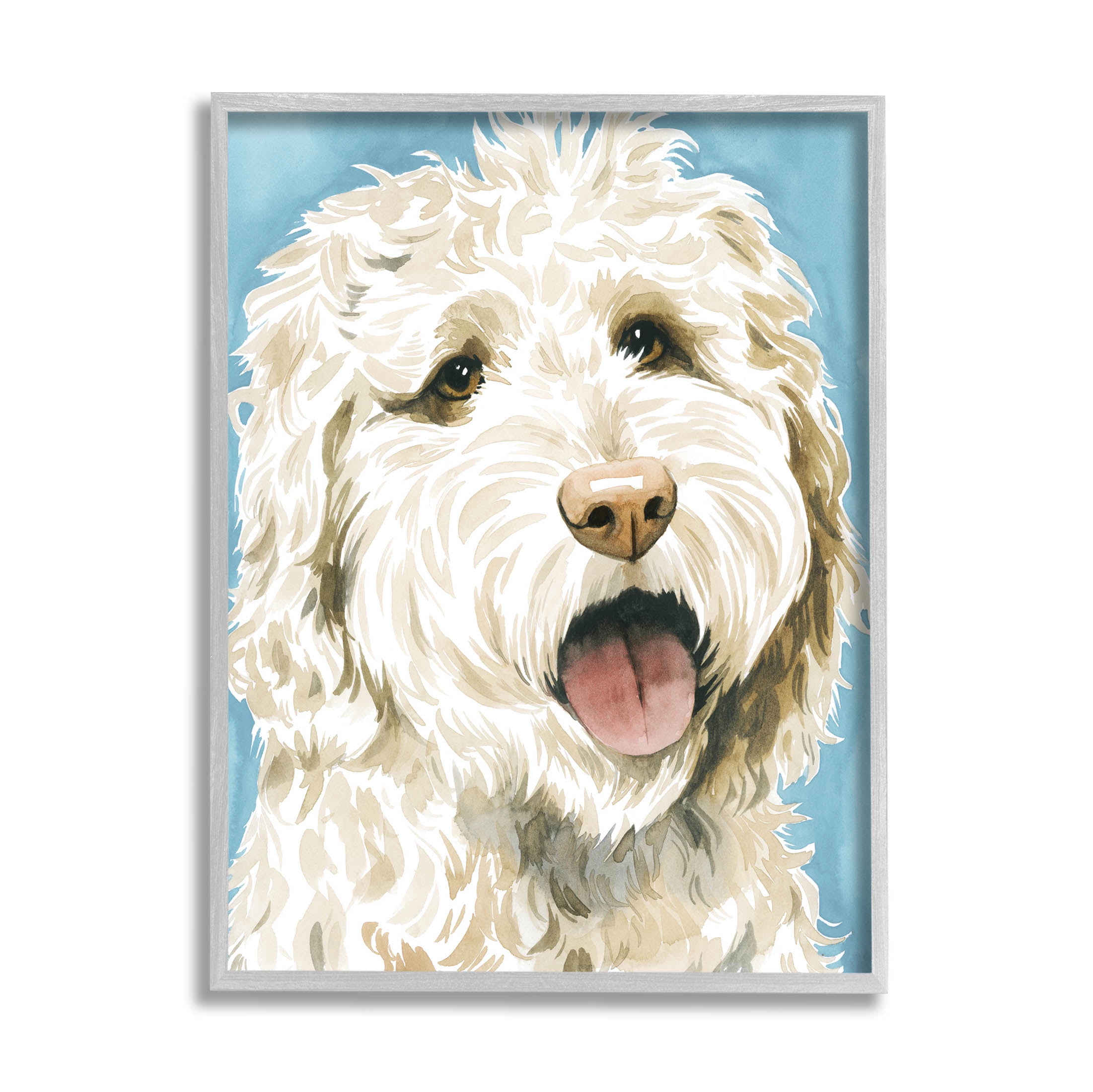 Stupell Industries Happy Shaggy Dog Portrait Painting Gray Framed Art Print Wall Art, Design by Grace Popp