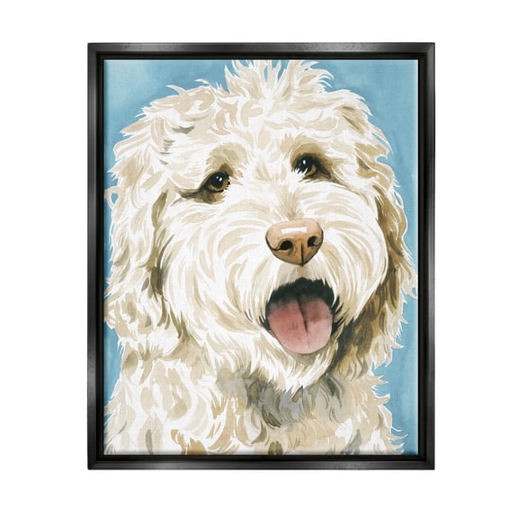 Stupell Industries Happy Shaggy Dog Portrait Painting Jet Black Floating Framed Canvas Print Wall Art, Design by Grace Popp