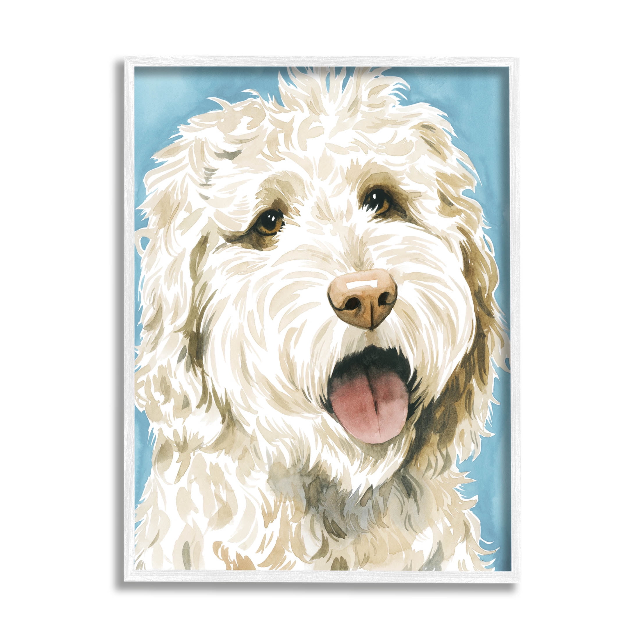 Stupell Industries Happy Shaggy Dog Portrait Painting White Framed Art Print Wall Art, Design by Grace Popp