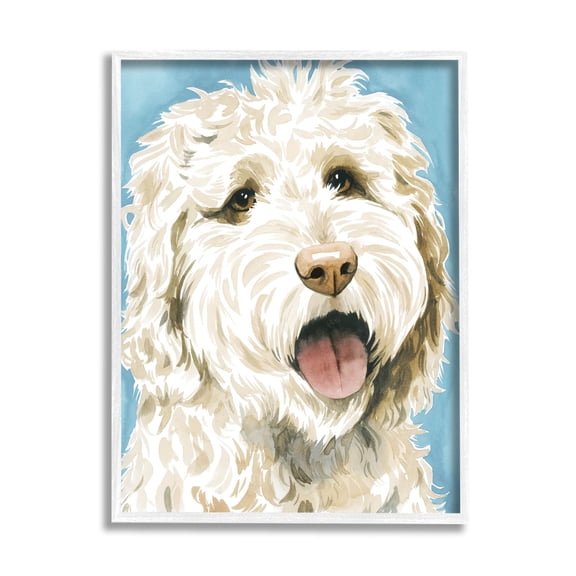 Stupell Industries Happy Shaggy Dog Portrait Painting White Framed Art Print Wall Art, Design by Grace Popp