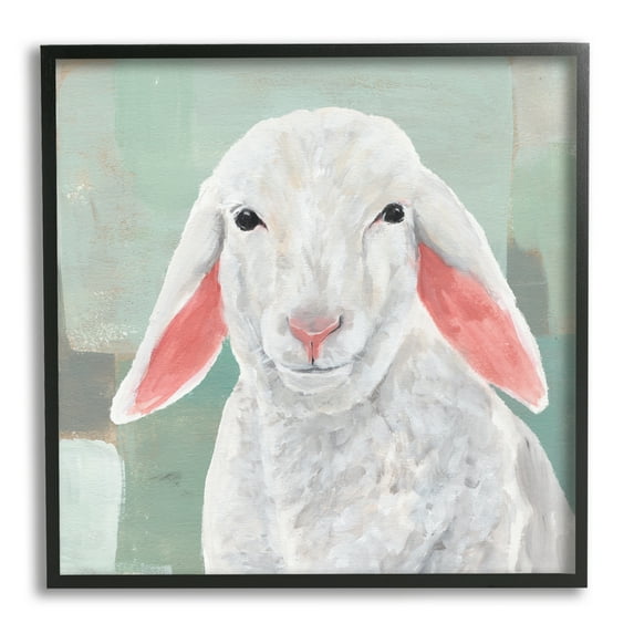 Stupell Industries Happy Sheep Portrait Animals & Insects Painting Black Framed Art Print Wall Art, 12 x 12