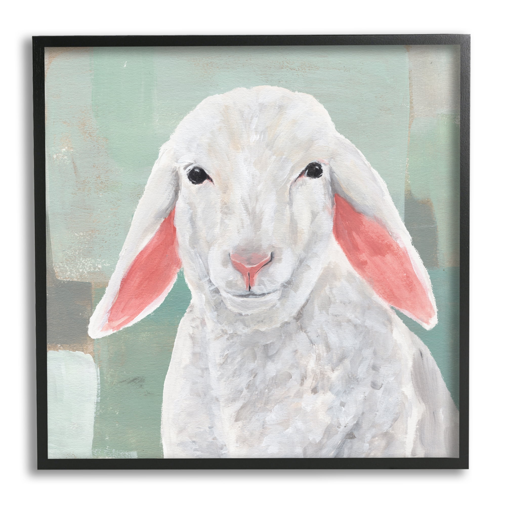 Stupell Industries Happy Sheep Portrait Animals & Insects Painting Black Framed Art Print Wall Art, 17 x 17