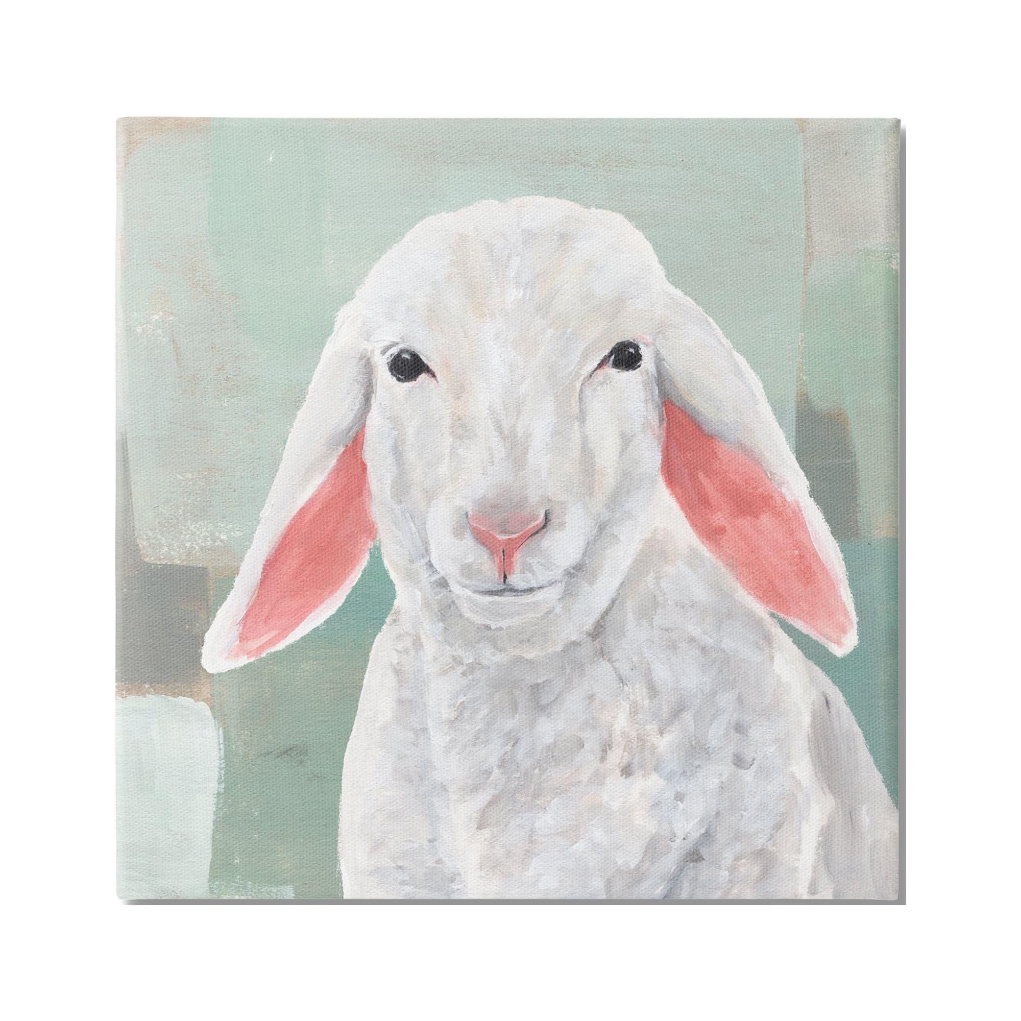 Stupell Industries Happy Sheep Portrait Animals & Insects Painting Gallery Wrapped Canvas Print Wall Art, 17 x 17