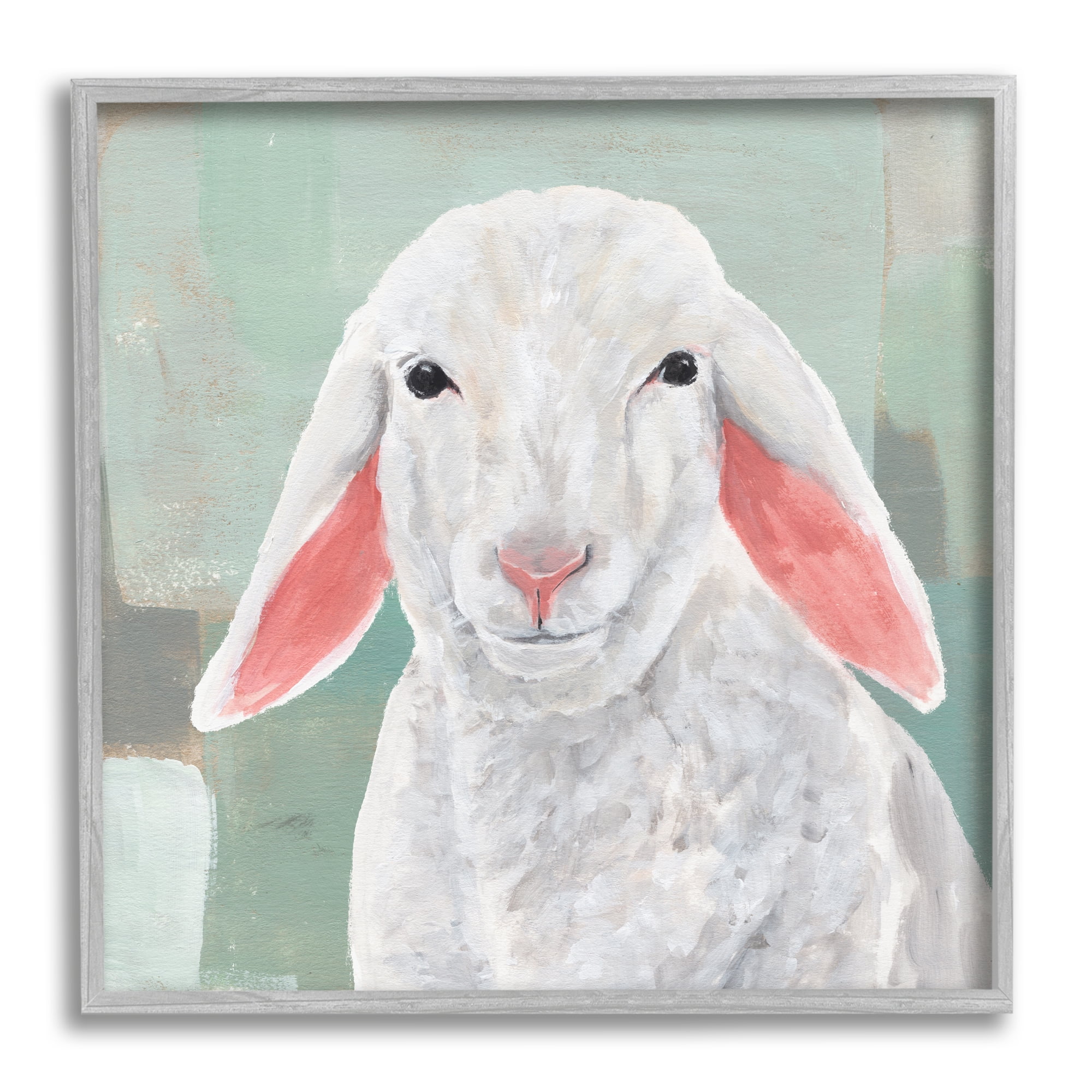 Stupell Industries Happy Sheep Portrait Animals & Insects Painting Gray Framed Art Print Wall Art, 17 x 17