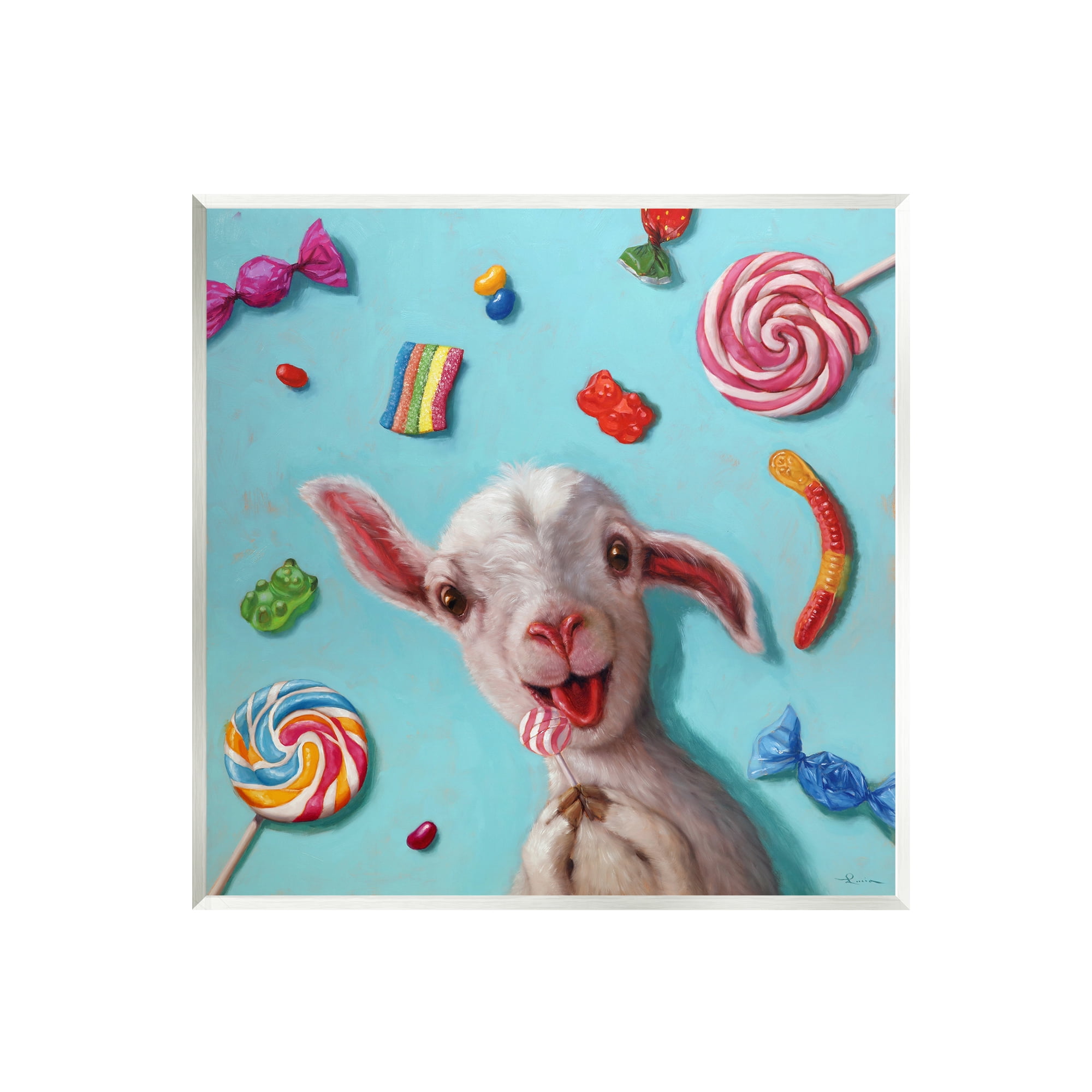 Stupell Industries Happy Sheep with Candy Animals & Insects Painting Unframed Art Print Wall Art, 12 x 12