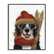 Stupell Industries Happy Skiing Dog Animals & Insects Painting Black Framed Art Prints Wall Art, 11 x 14