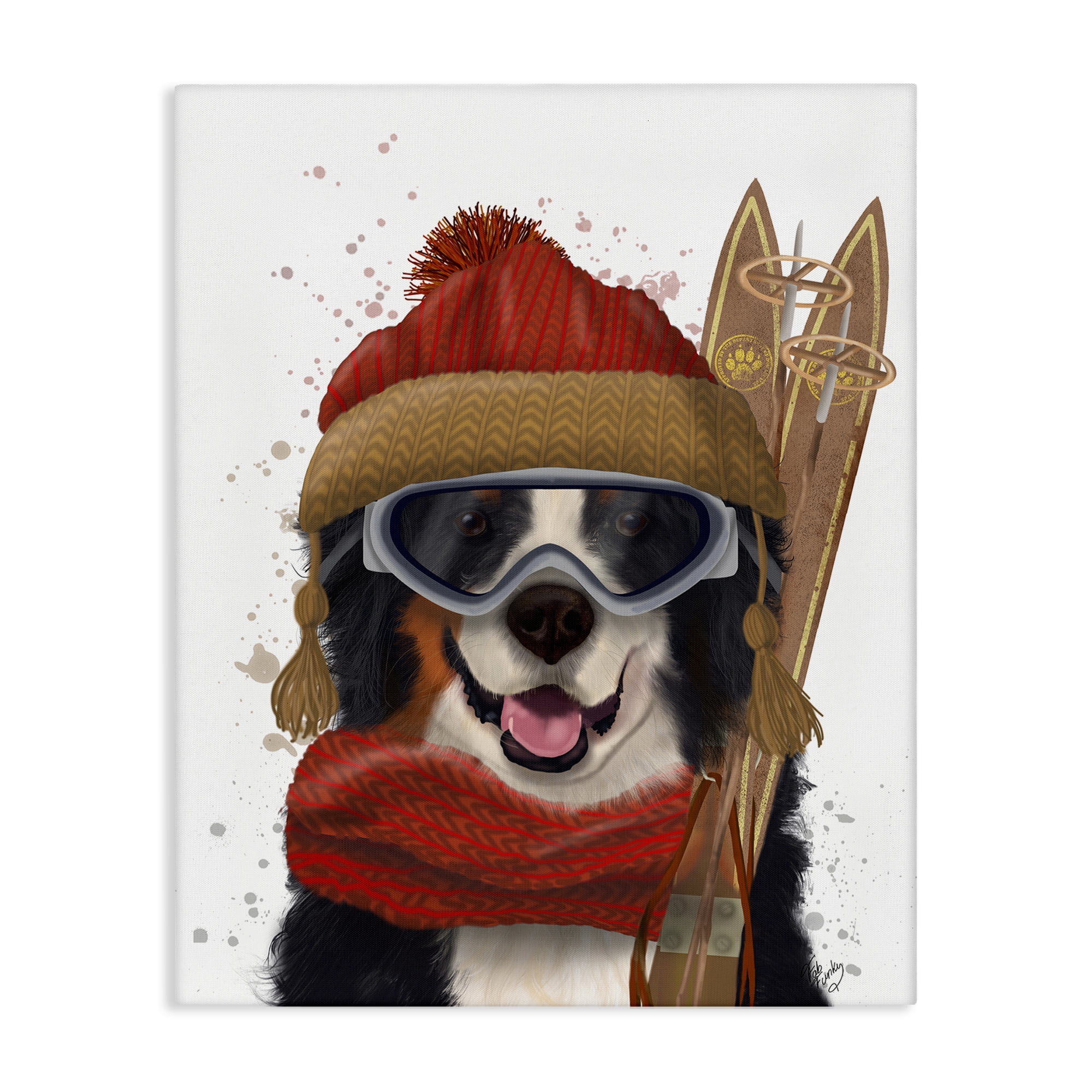 Stupell Industries Happy Skiing Dog Animals & Insects Painting Gallery Wrapped Canvas Art Prints Wall Art, 24 x 30