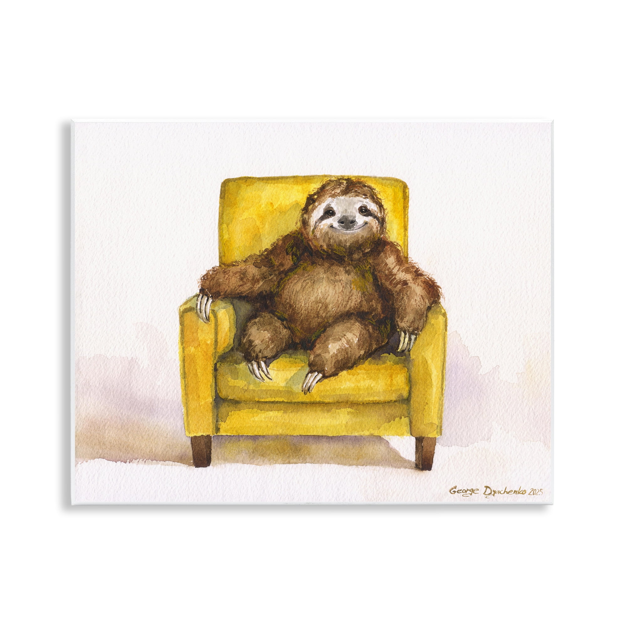 Stupell Industries Happy Sloth Relaxing on Armchair Wall Plaque Art, design by George Dyachenko