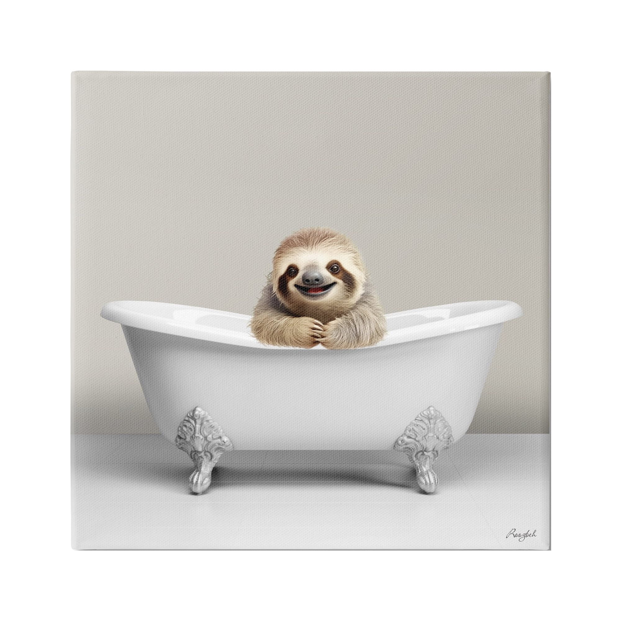 Stupell Industries Happy Sloth in Bathtub Animals & Insects Painting Gallery Wrapped Canvas Art Print Wall Art, 36 x 36