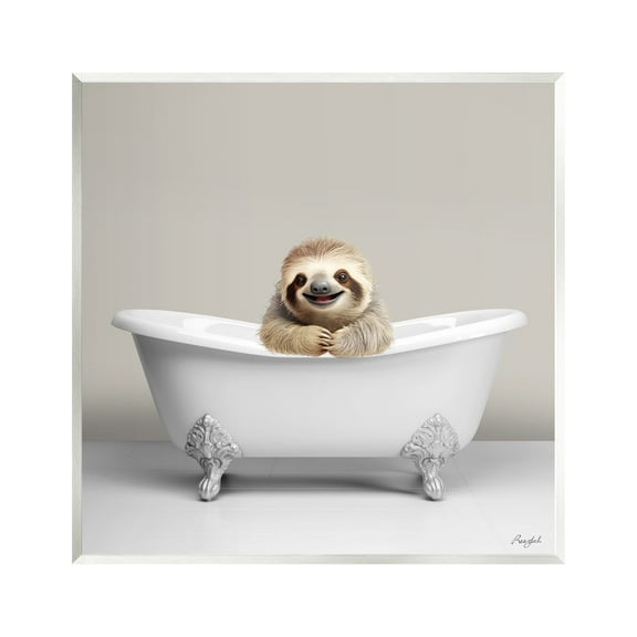 Stupell Industries Happy Sloth in Bathtub Animals & Insects Painting Unframed Art Print Wall Art, 12 x 12