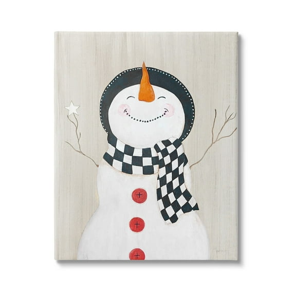 Stupell Industries Happy Smile Winter Snowman Holiday Painting Gallery Wrapped Canvas Print Wall Art