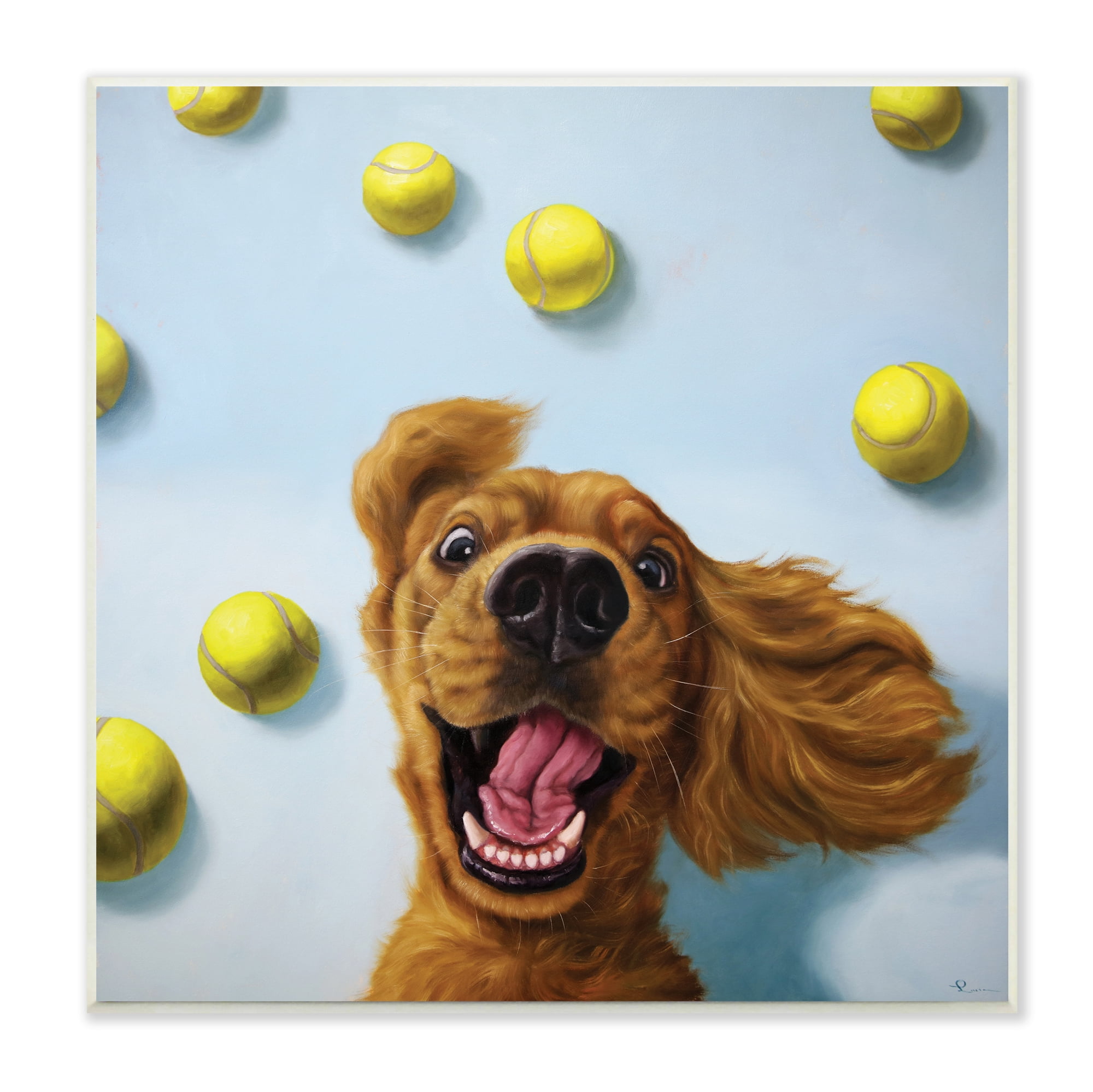 Stupell Industries Happy Smiling Pet Dog with Yellow Tennis Balls, 12 x 12, Designed by Lucia Heffernan