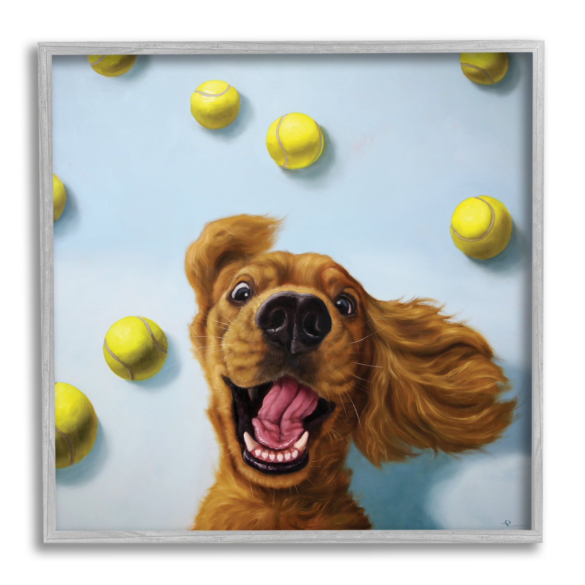 Stupell Industries Happy Smiling Pet Dog with Yellow Tennis Balls, 12 x 12, Designed by Lucia Heffernan