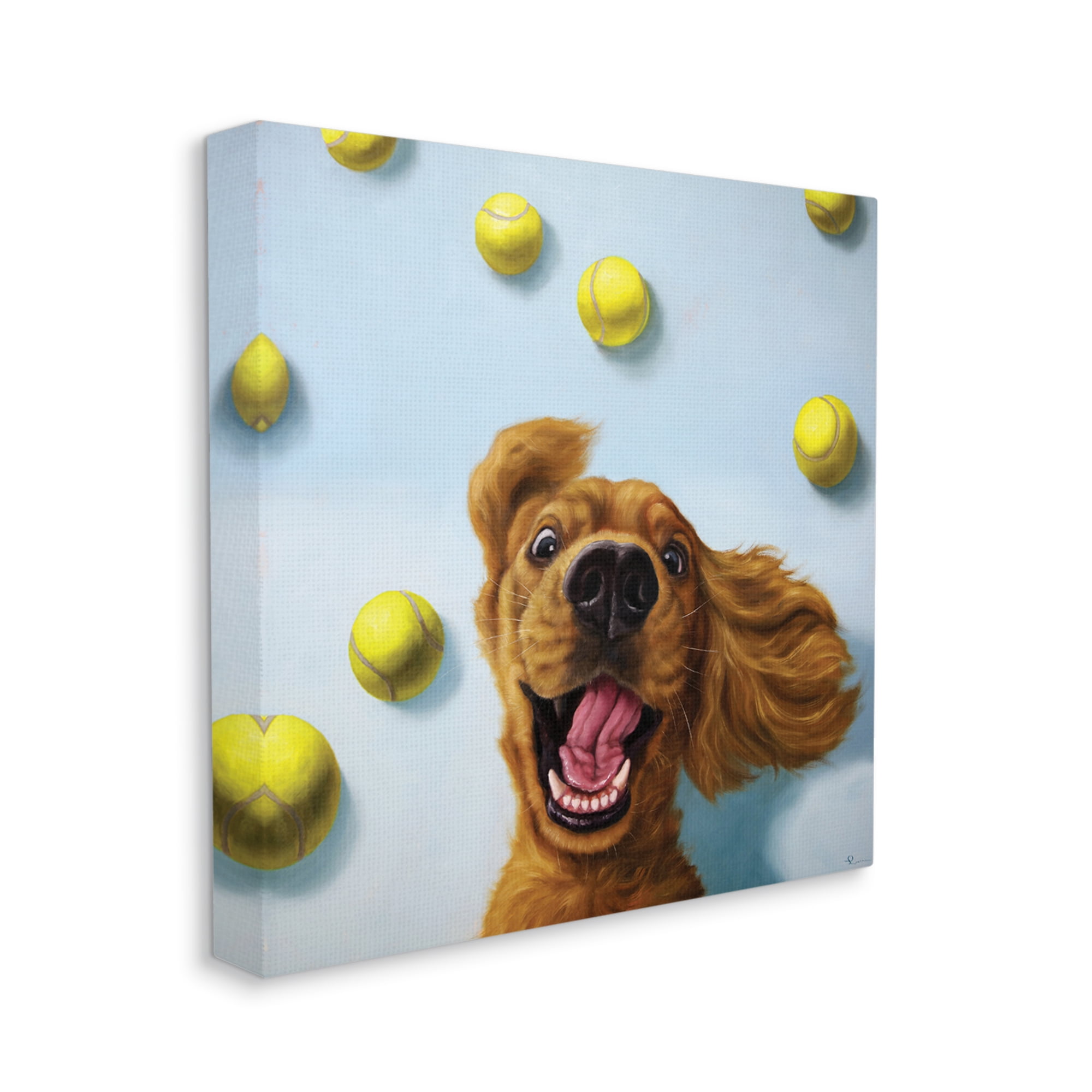 Stupell Industries Happy Smiling Pet Dog with Yellow Tennis Balls, 30 x 30, Designed by Lucia Heffernan