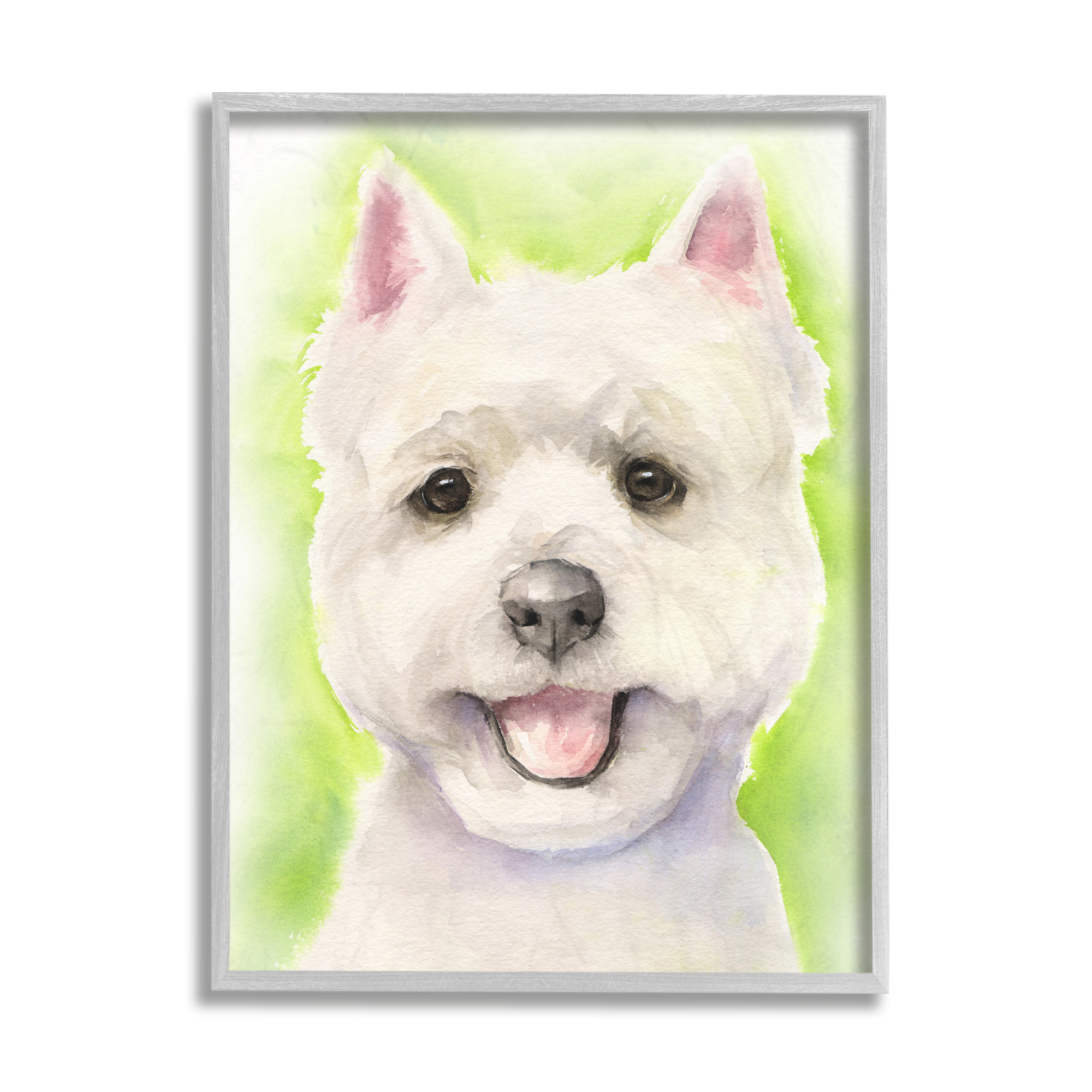 Stupell Industries Happy Smiling Westie Pet Dog In Grass Grey Framed, 11 x 14, Design by George Dyachenko