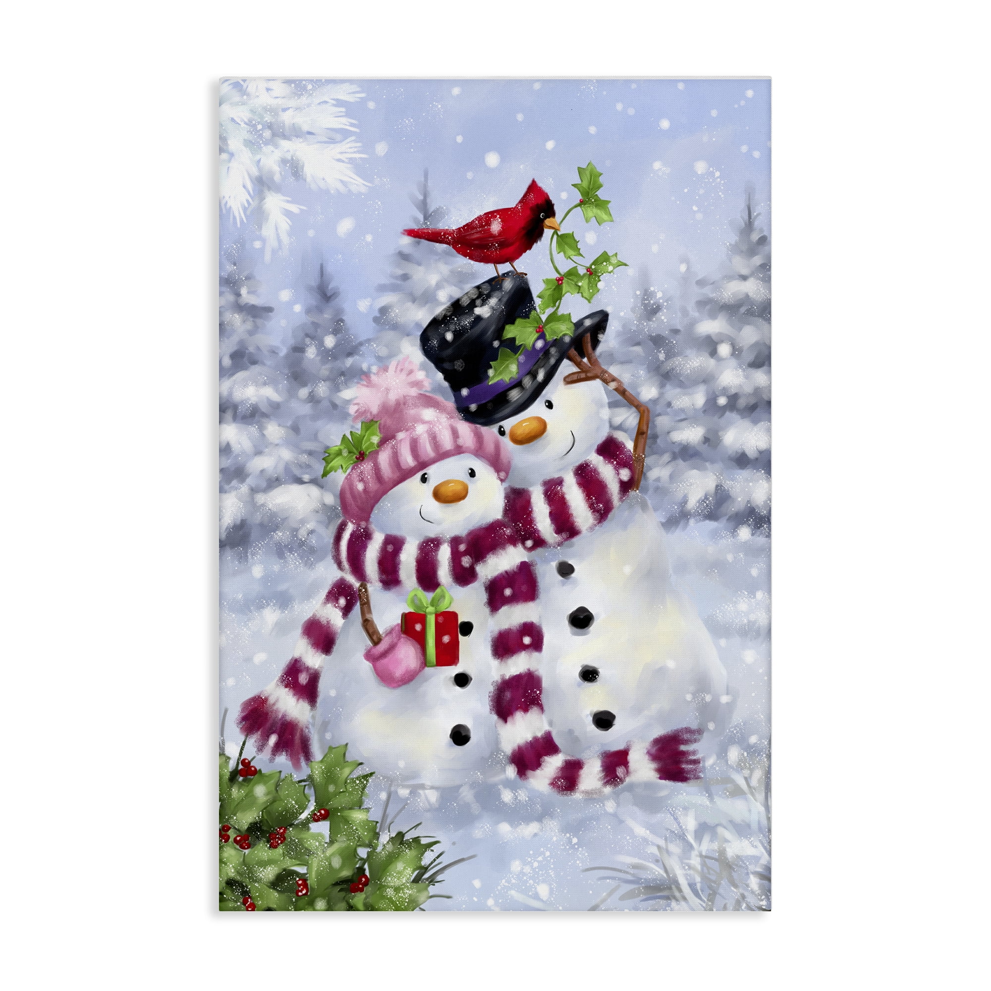 Stupell Industries Happy Snowman & Cardinal Holiday Painting Gallery Wrapped Canvas Art Prints Wall Art, 30 x 45