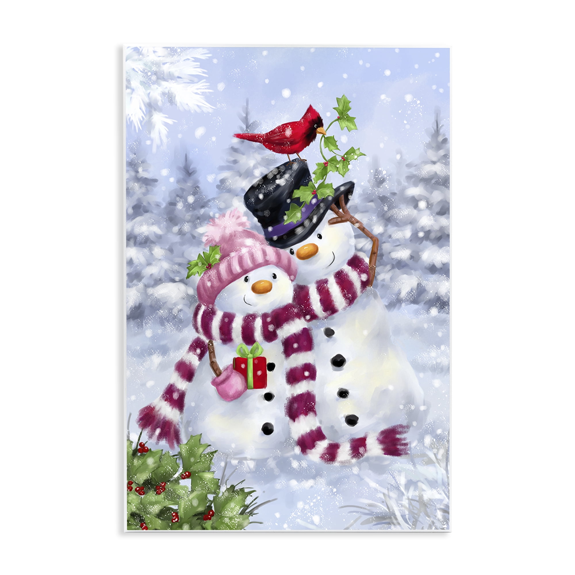 Stupell Industries Happy Snowman & Cardinal Holiday Painting Unframed Art Prints Wall Art, 13 x 19