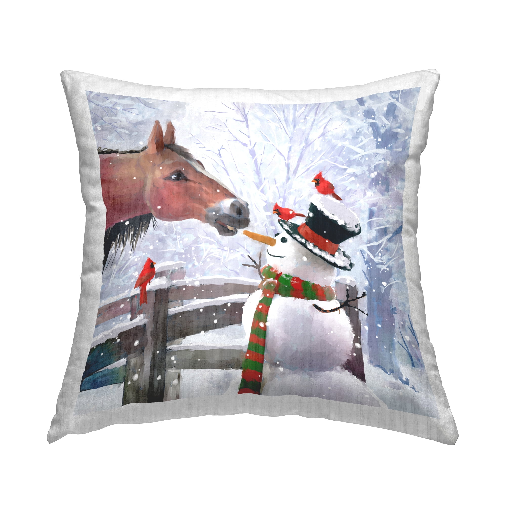 Stupell Industries Happy Snowman & Horse Farm Printed Throw Pillow Design by Pip Wilson