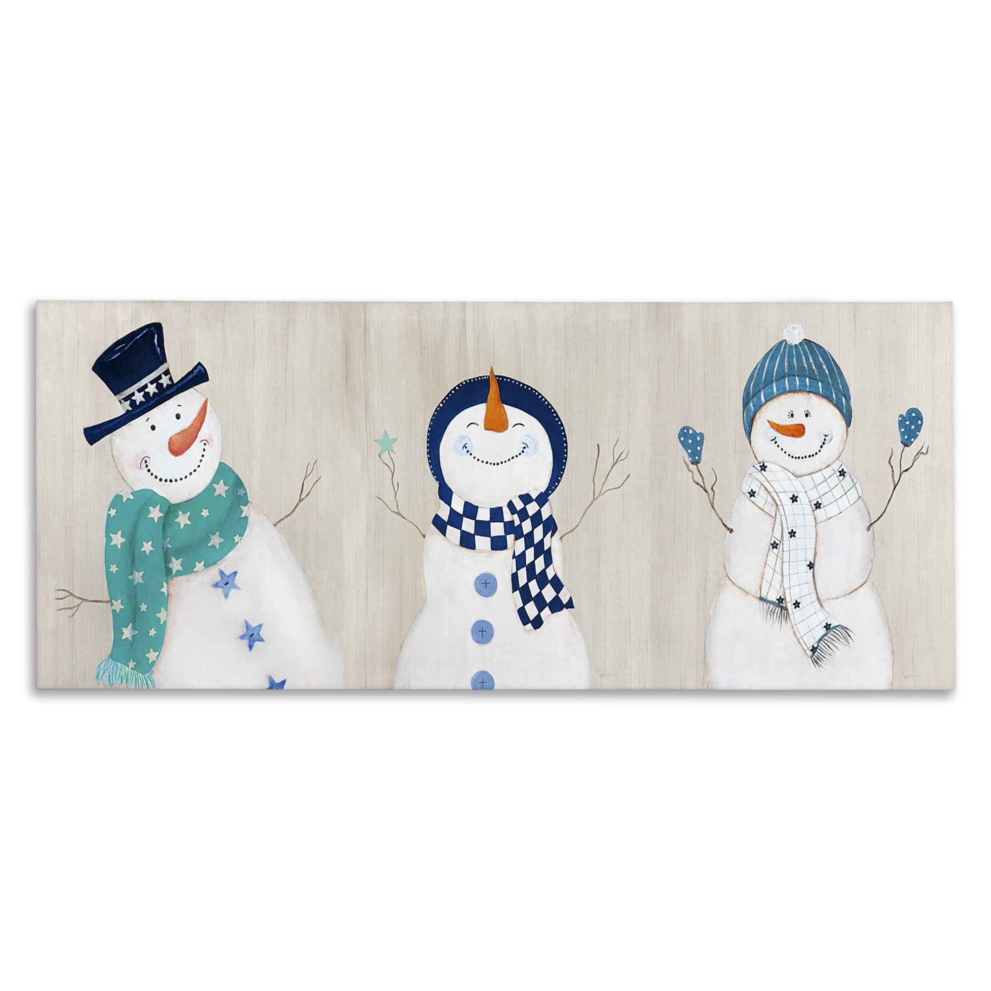 Stupell Industries Happy Snowman Trio Holiday Painting Gallery Wrapped Canvas Art Prints Wall Art, 40 x 17
