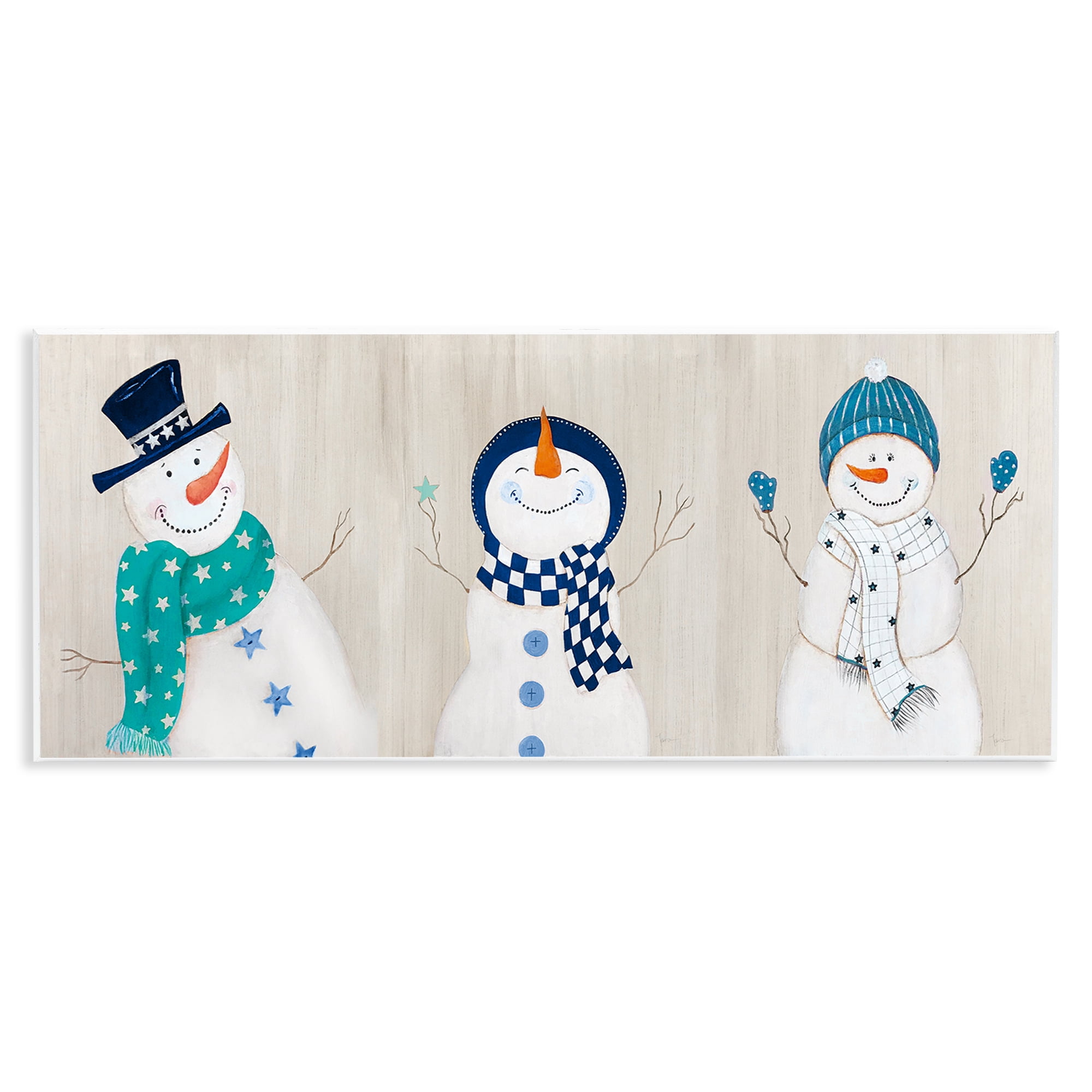 Stupell Industries Happy Snowman Trio Holiday Painting Unframed Art Prints Wall Art, 17 x 7