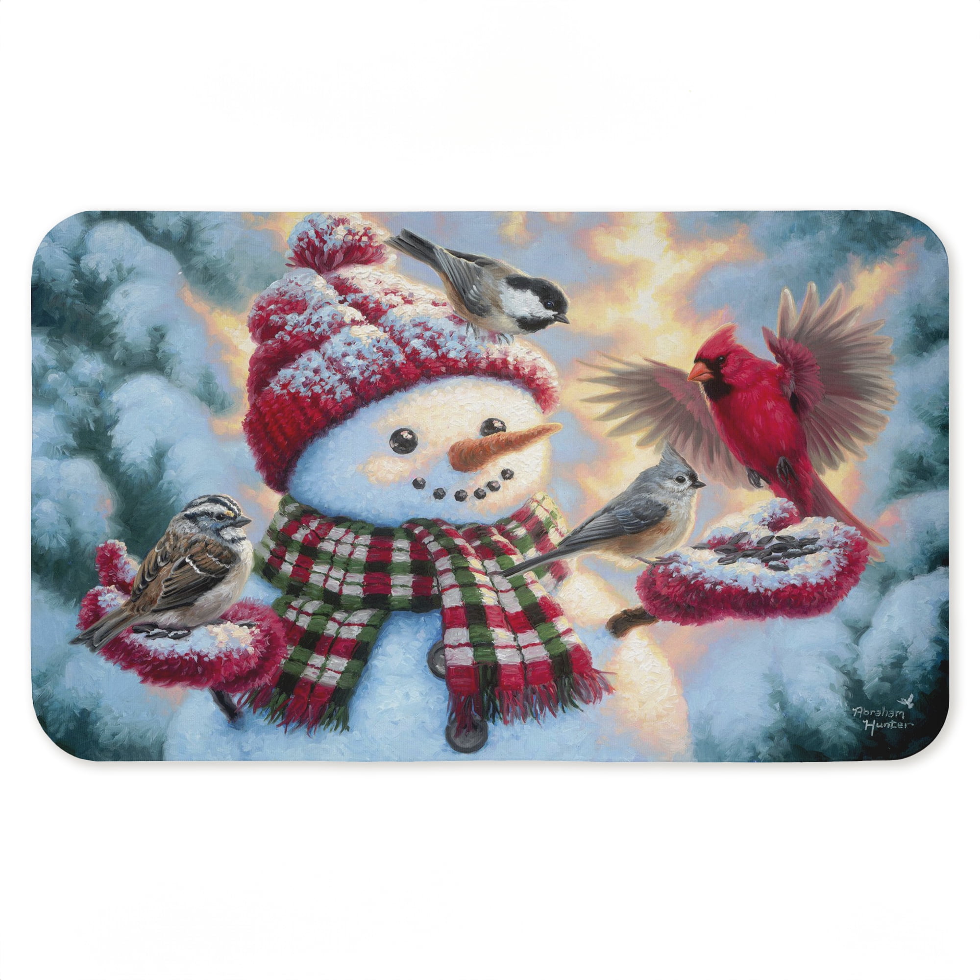 Stupell Industries Happy Snowman with Landing Birds Printed Anti-Fatigue Floor Mat, design by Abraham Hunter