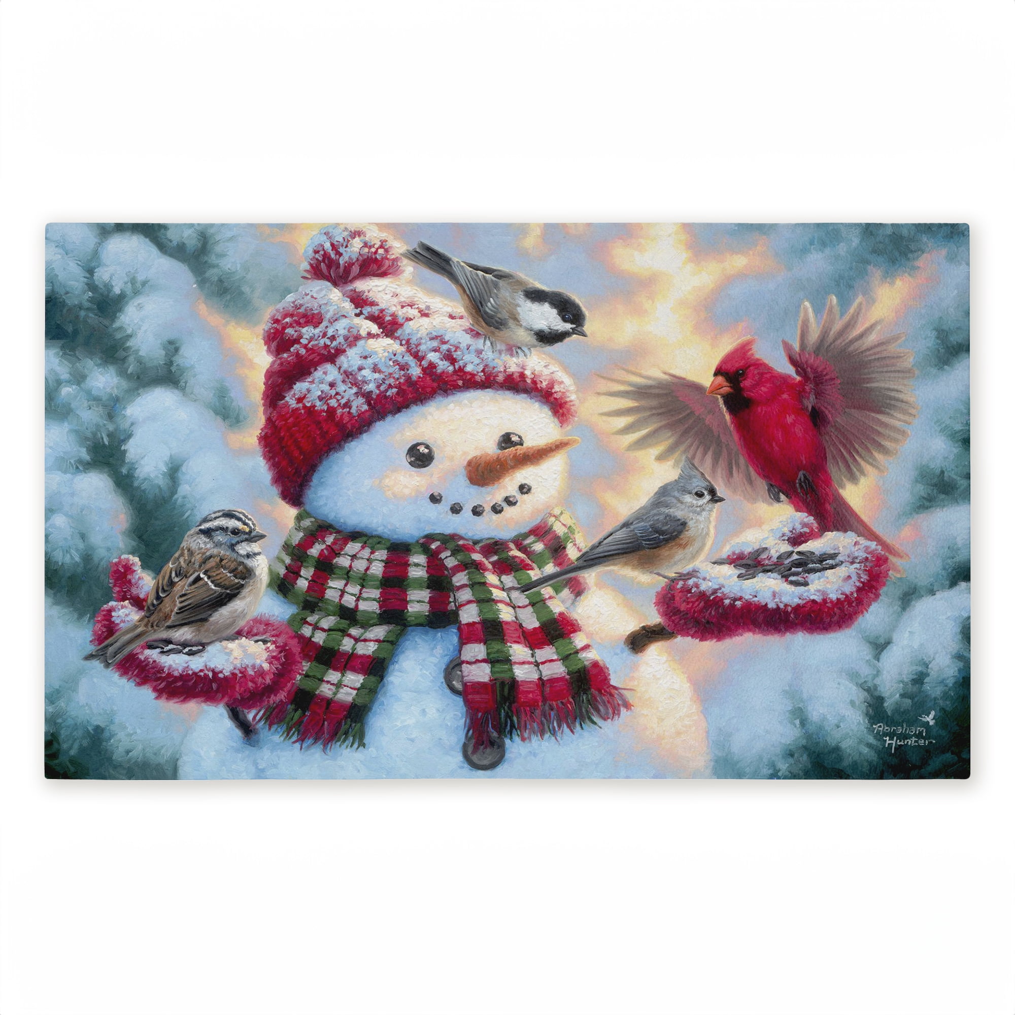 Stupell Industries Happy Snowman with Landing Birds Printed Outdoor Door Floor Mat, design by Abraham Hunter