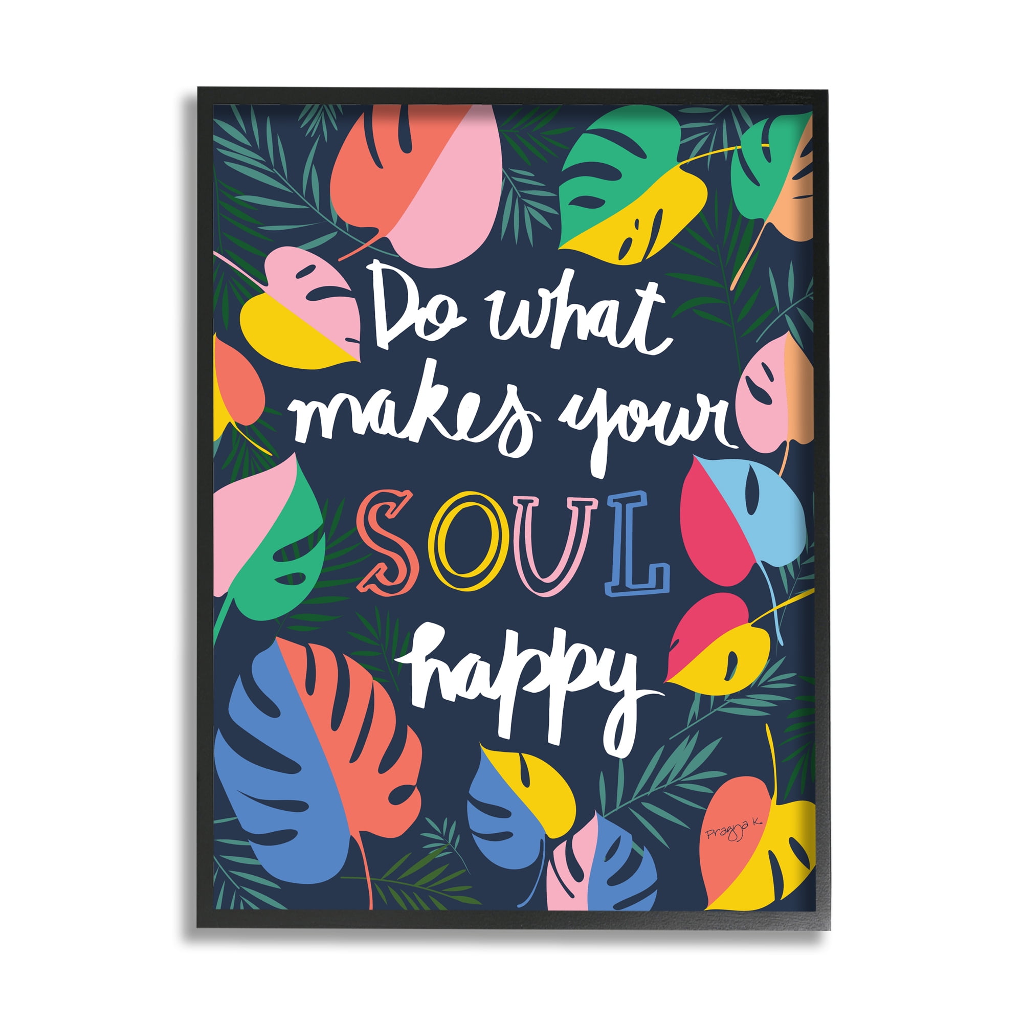 Stupell Industries Happy Soul Phrase Botanical & Floral Painting Black Framed Art Print Wall Art, 16 x 20