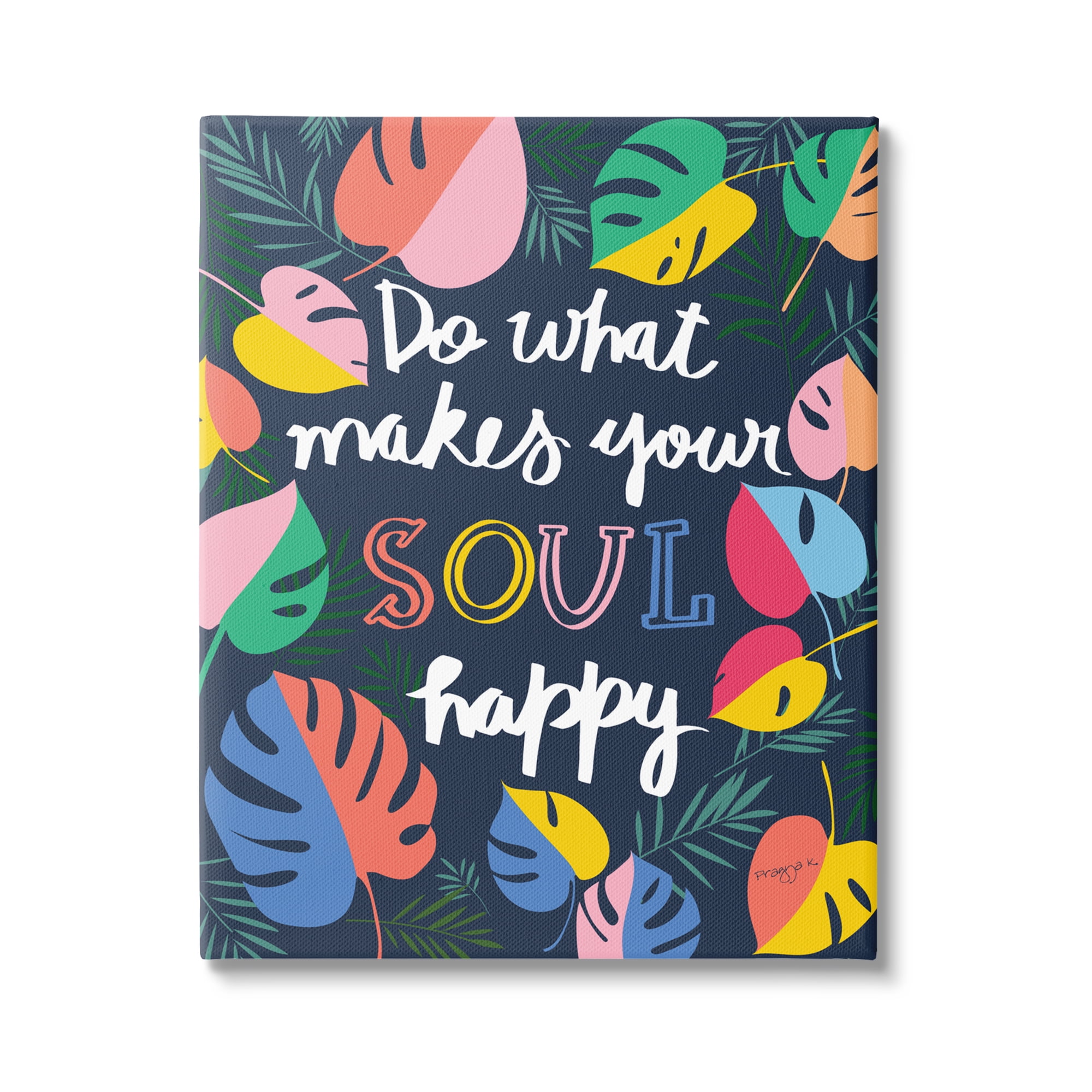 Stupell Industries Happy Soul Phrase Botanical & Floral Painting Gallery Wrapped Canvas Art Print Wall Art, 16 x 20