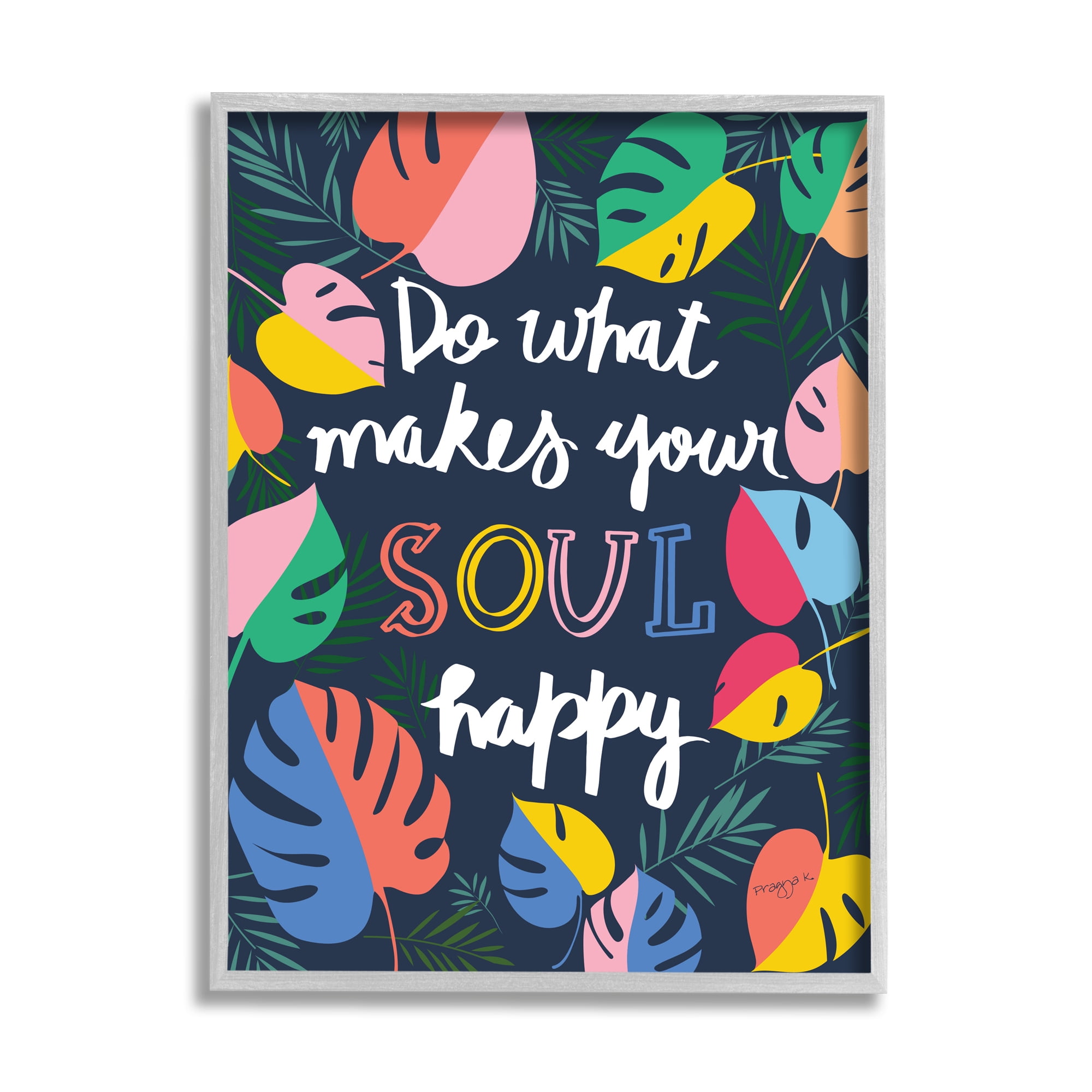 Stupell Industries Happy Soul Phrase Botanical & Floral Painting Gray Framed Art Print Wall Art, 11 x 14