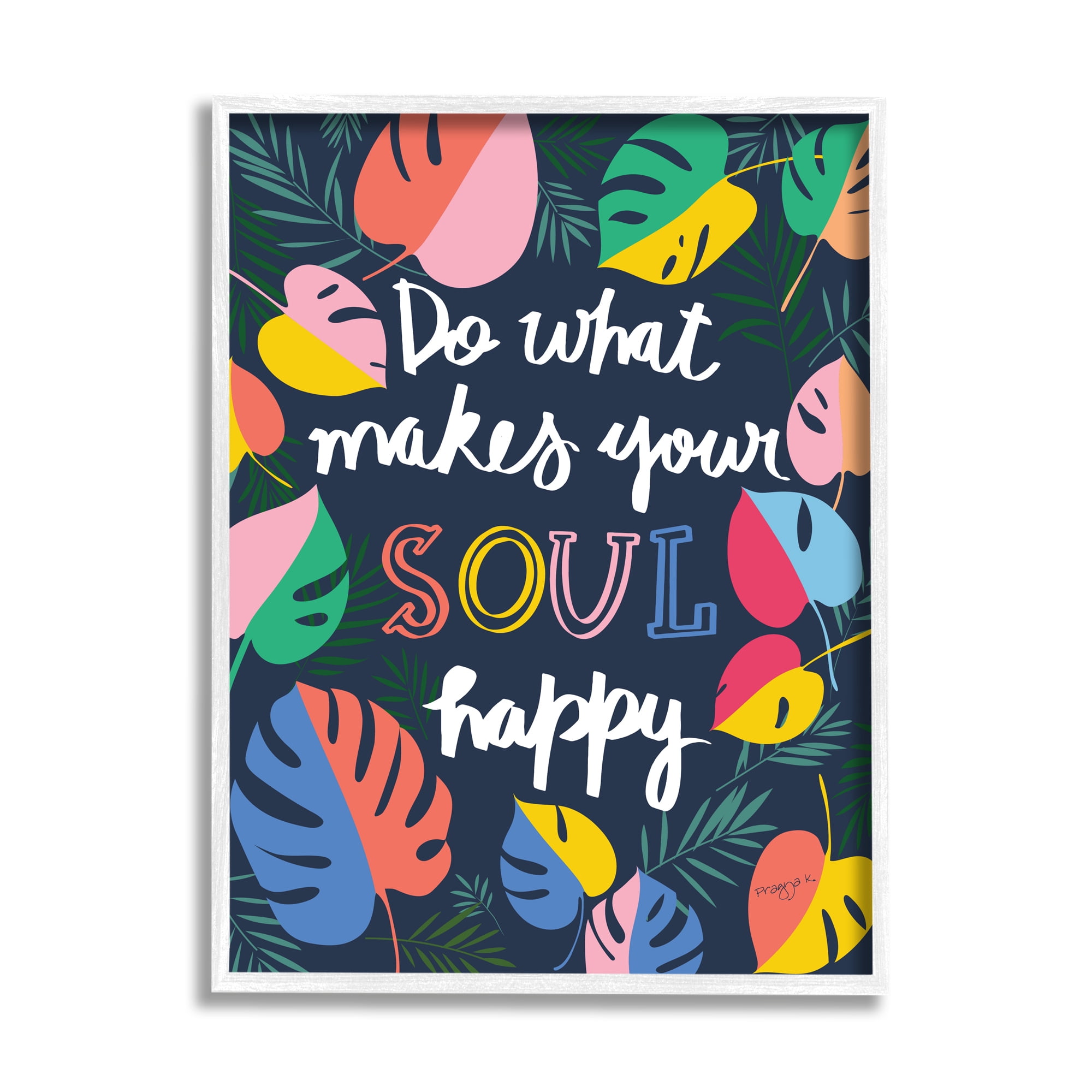 Stupell Industries Happy Soul Phrase Botanical & Floral Painting White Framed Art Print Wall Art, 16 x 20