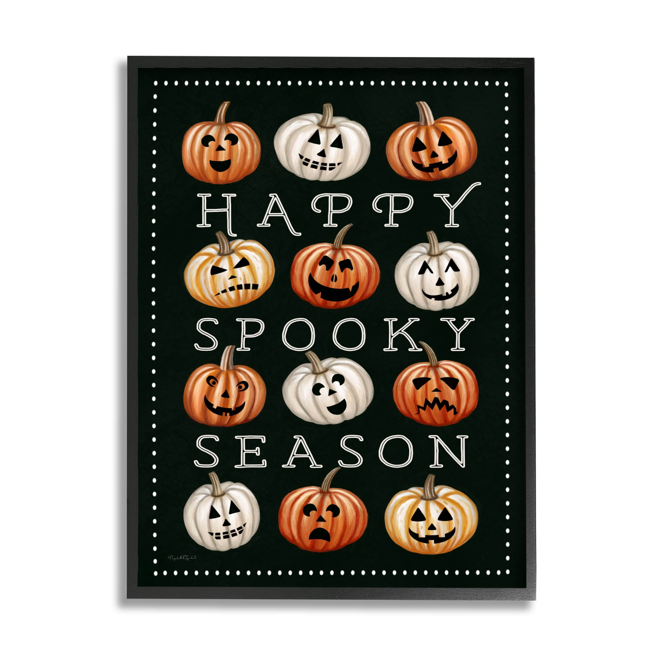 Stupell Industries Happy Spooky Season Pumpkins Graphic Art Black Framed Art Print Wall Art, Design by Elizabeth Tyndall