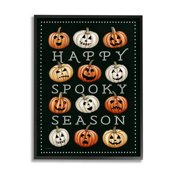 Stupell Industries Happy Spooky Season Pumpkins Graphic Art Black Framed Art Print Wall Art, Design by Elizabeth Tyndall