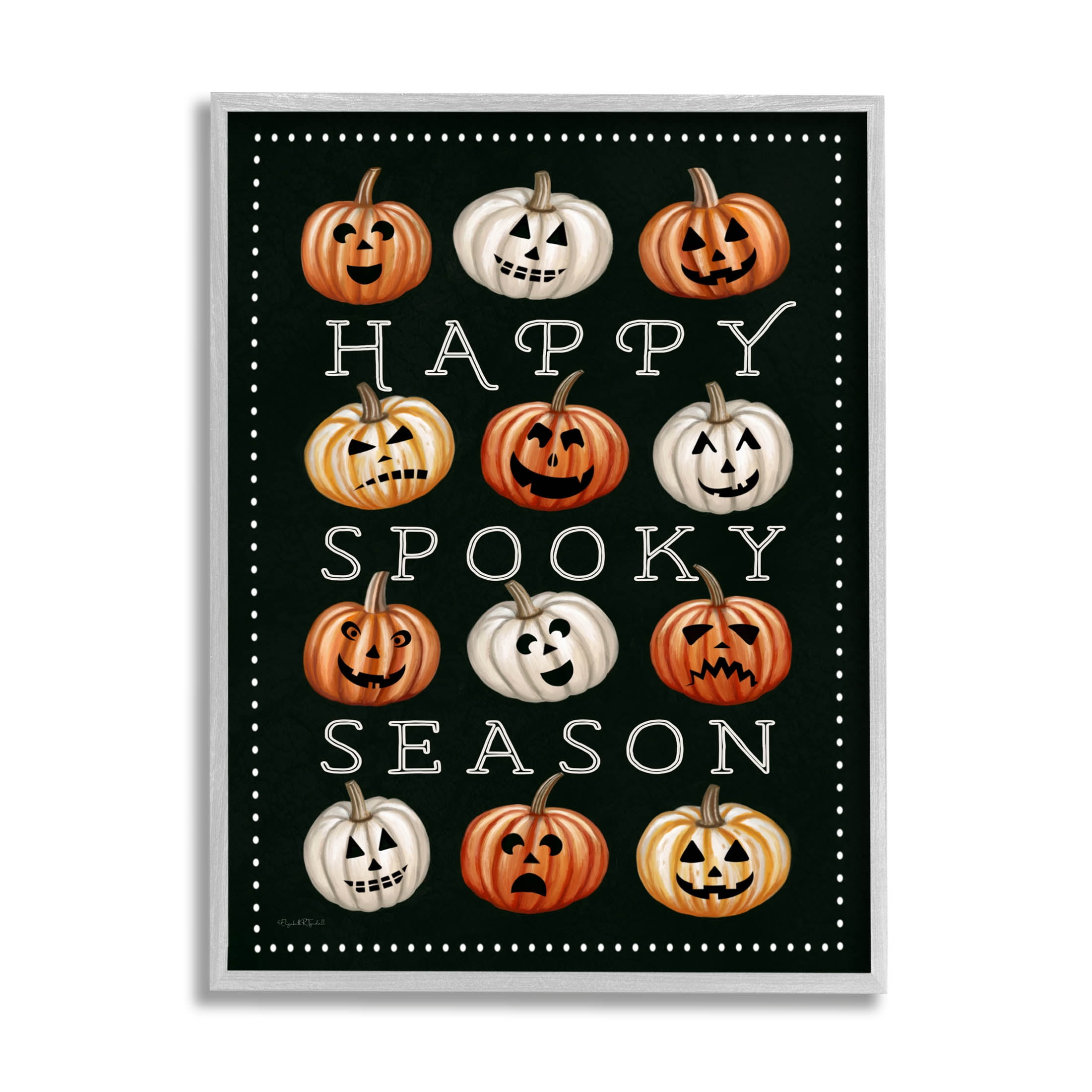 Stupell Industries Happy Spooky Season Pumpkins Graphic Art Gray Framed Art Print Wall Art, Design by Elizabeth Tyndall