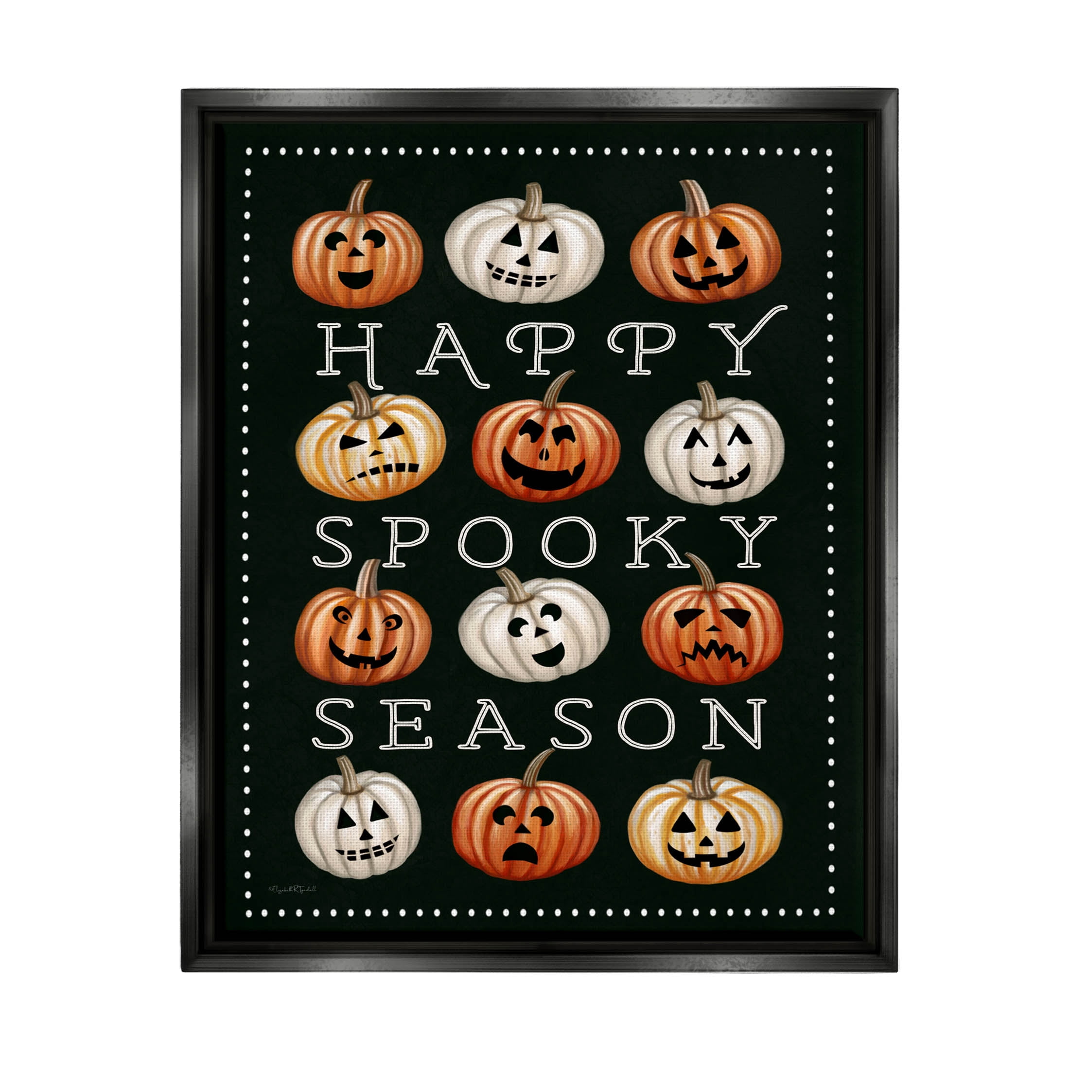 Stupell Industries Happy Spooky Season Pumpkins Graphic Art Jet Black Floating Framed Canvas Print Wall Art, Design by Elizabeth Tyndall