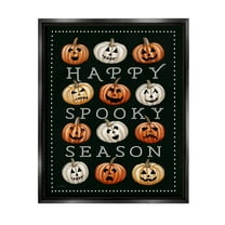 Stupell Industries Happy Spooky Season Pumpkins Graphic Art Jet Black Floating Framed Canvas Print Wall Art, Design by Elizabeth Tyndall