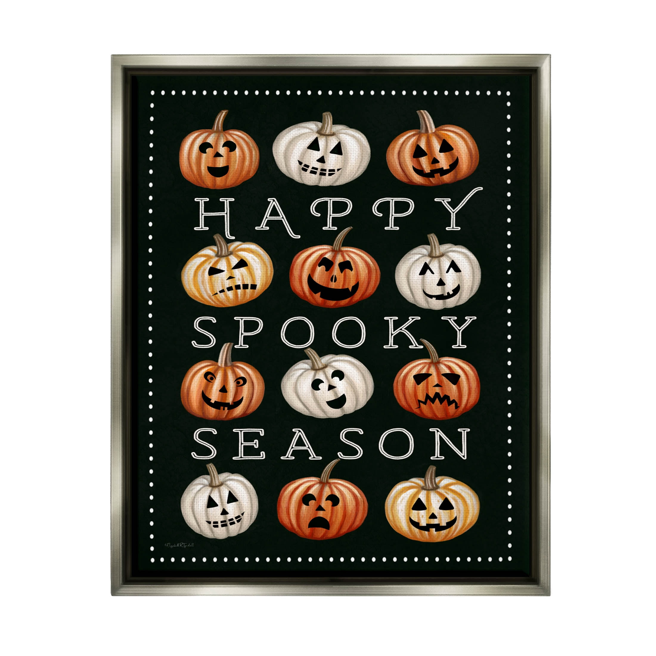 Stupell Industries Happy Spooky Season Pumpkins Graphic Art Luster Gray Floating Framed Canvas Print Wall Art, Design by Elizabeth Tyndall