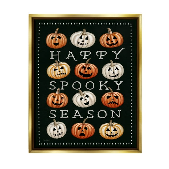 Stupell Industries Happy Spooky Season Pumpkins Graphic Art Metallic Gold Floating Framed Canvas Print Wall Art, Design by Elizabeth Tyndall