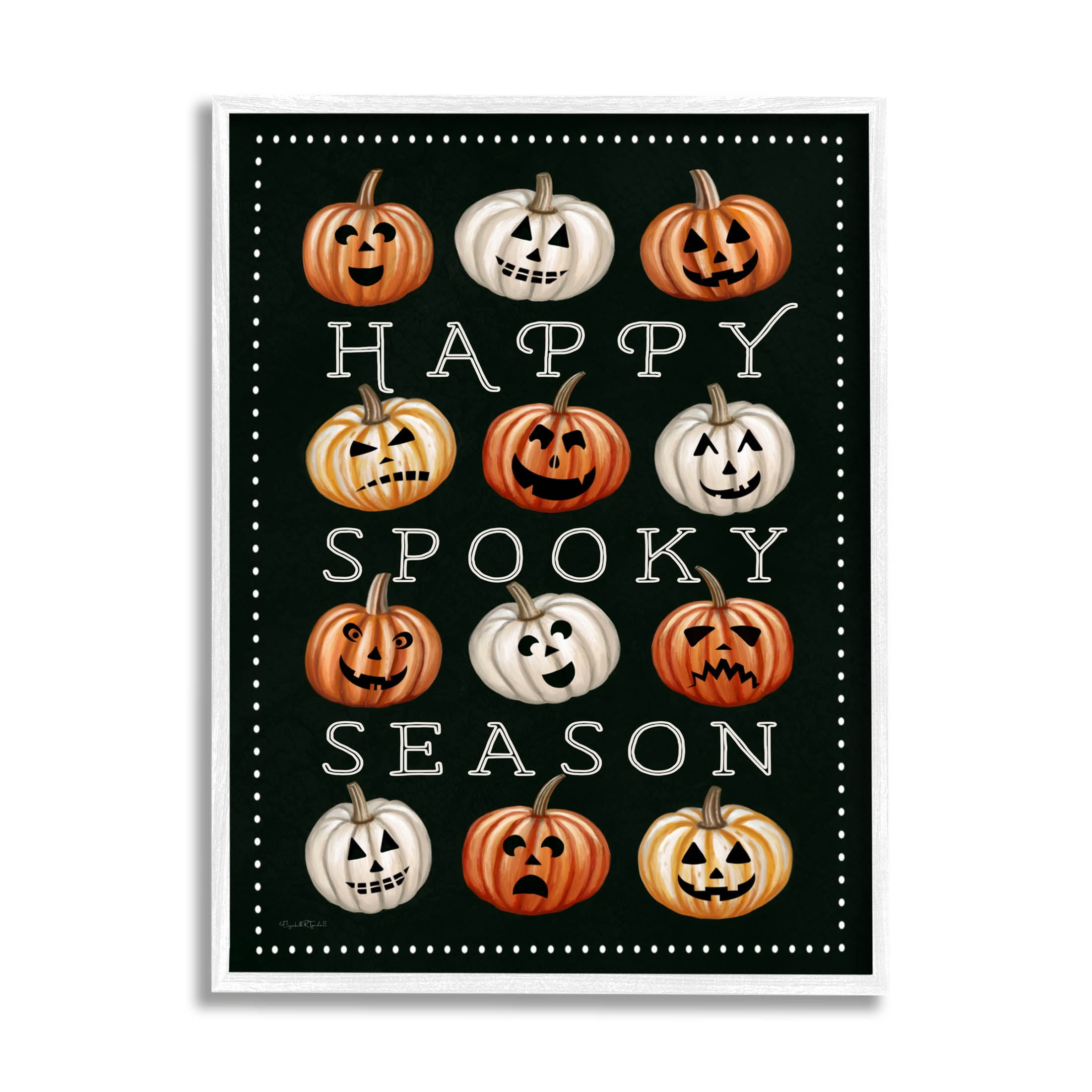 Stupell Industries Happy Spooky Season Pumpkins Graphic Art White Framed Art Print Wall Art, Design by Elizabeth Tyndall