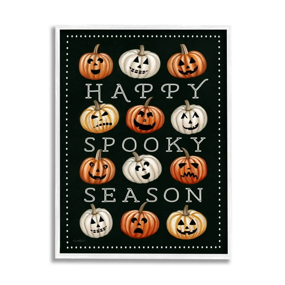 Stupell Industries Happy Spooky Season Pumpkins Graphic Art White Framed Art Print Wall Art, Design by Elizabeth Tyndall