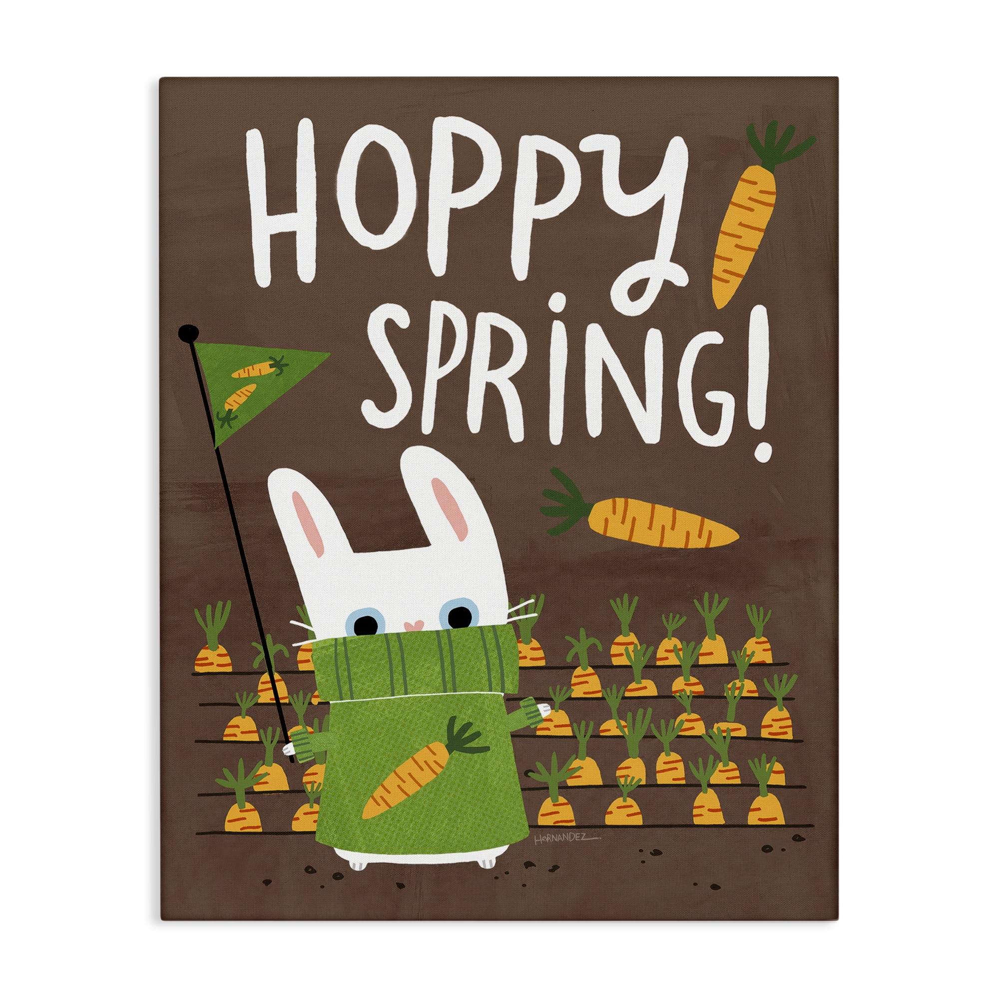 Stupell Industries Happy Spring Bunny & Carrots Animals Painting Wrapped Canvas Art Print Wall Art, 30 x 40