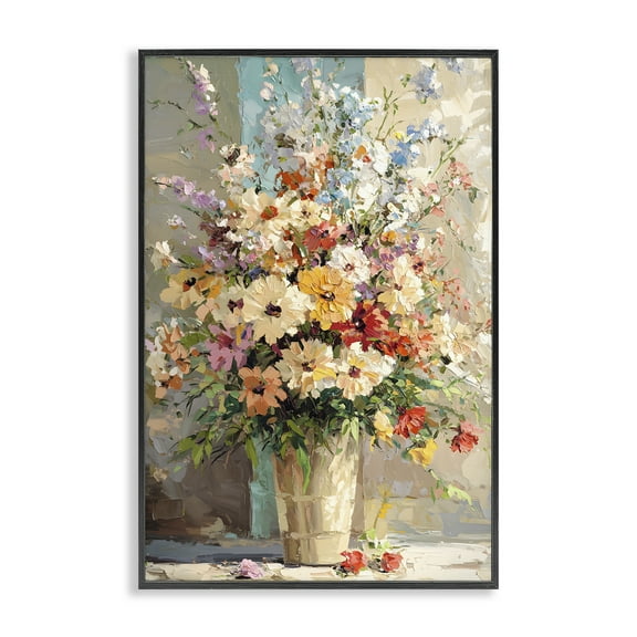 Stupell Industries Happy Sunlit Bouquet Floral Painting Black Framed Art Print Wall Art, 12 x 18
