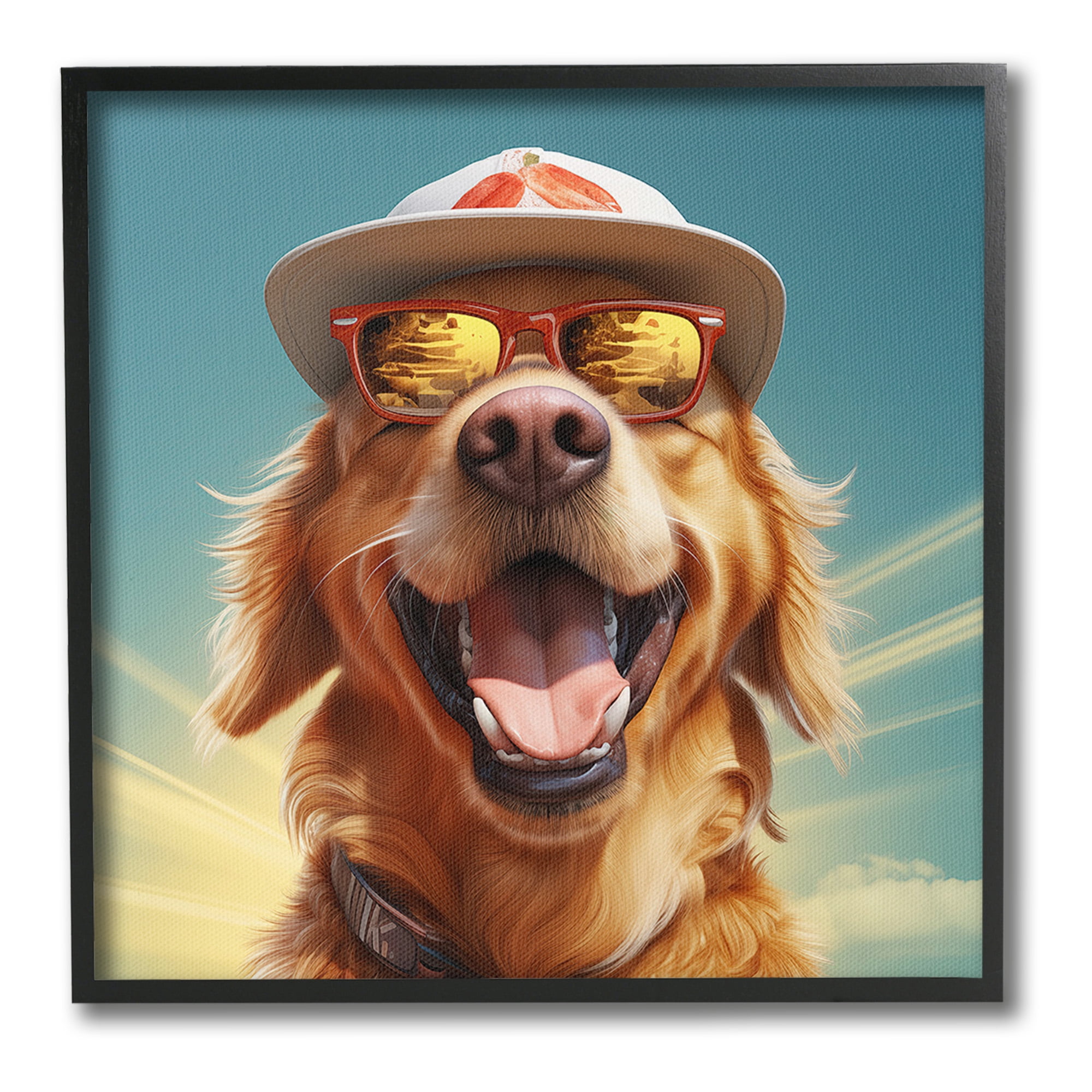 Stupell Industries Happy Sunlit Dog Animals & Insects Painting Black Framed Art Print Wall Art, 24 x 24