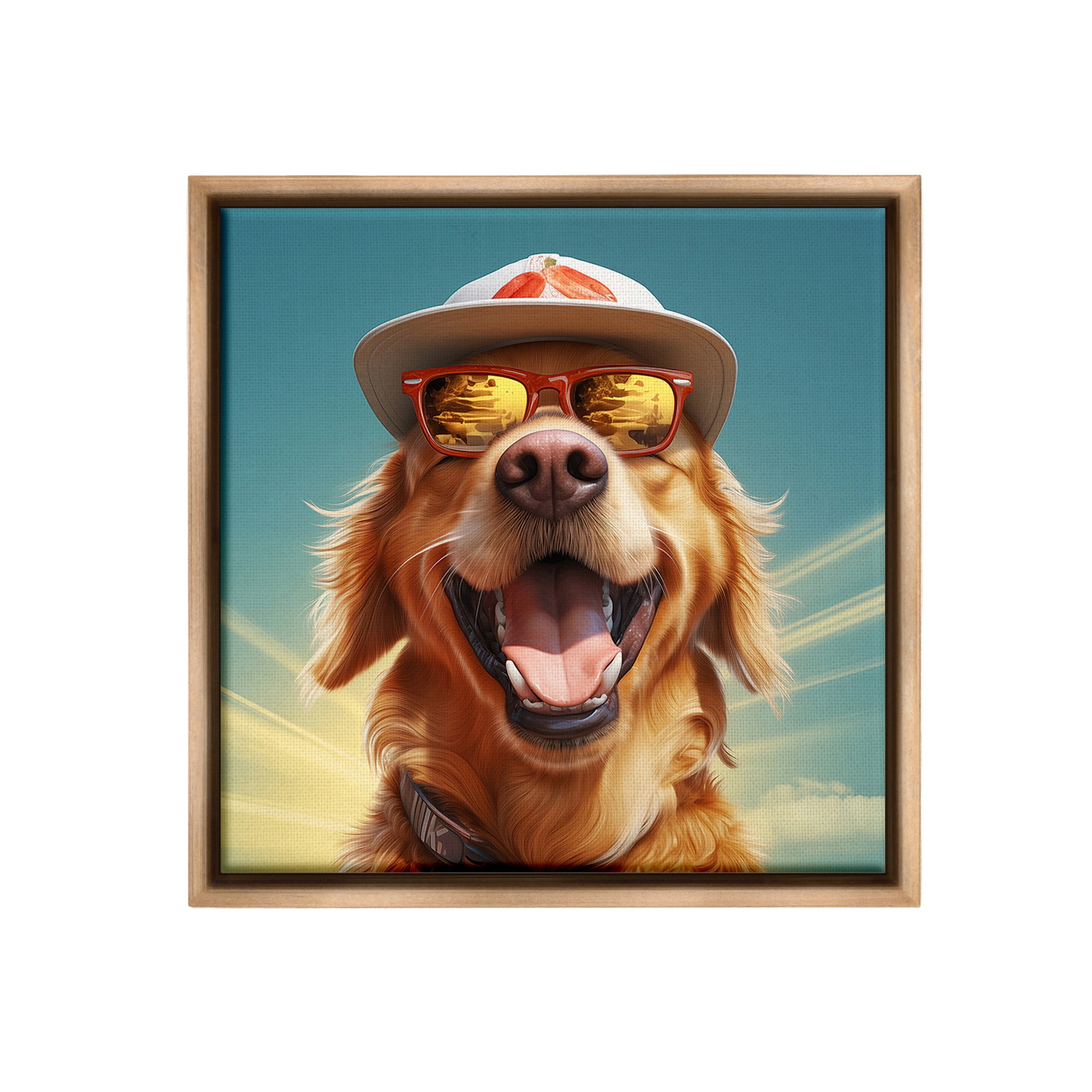 Stupell Industries Happy Sunlit Dog Animals & Insects Painting Brown Floater Framed Canvas Art Print Wall Art, 25 x 25
