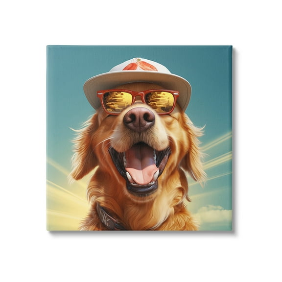 Stupell Industries Happy Sunlit Dog Animals & Insects Painting Gallery Wrapped Canvas Art Print Wall Art, 17 x 17