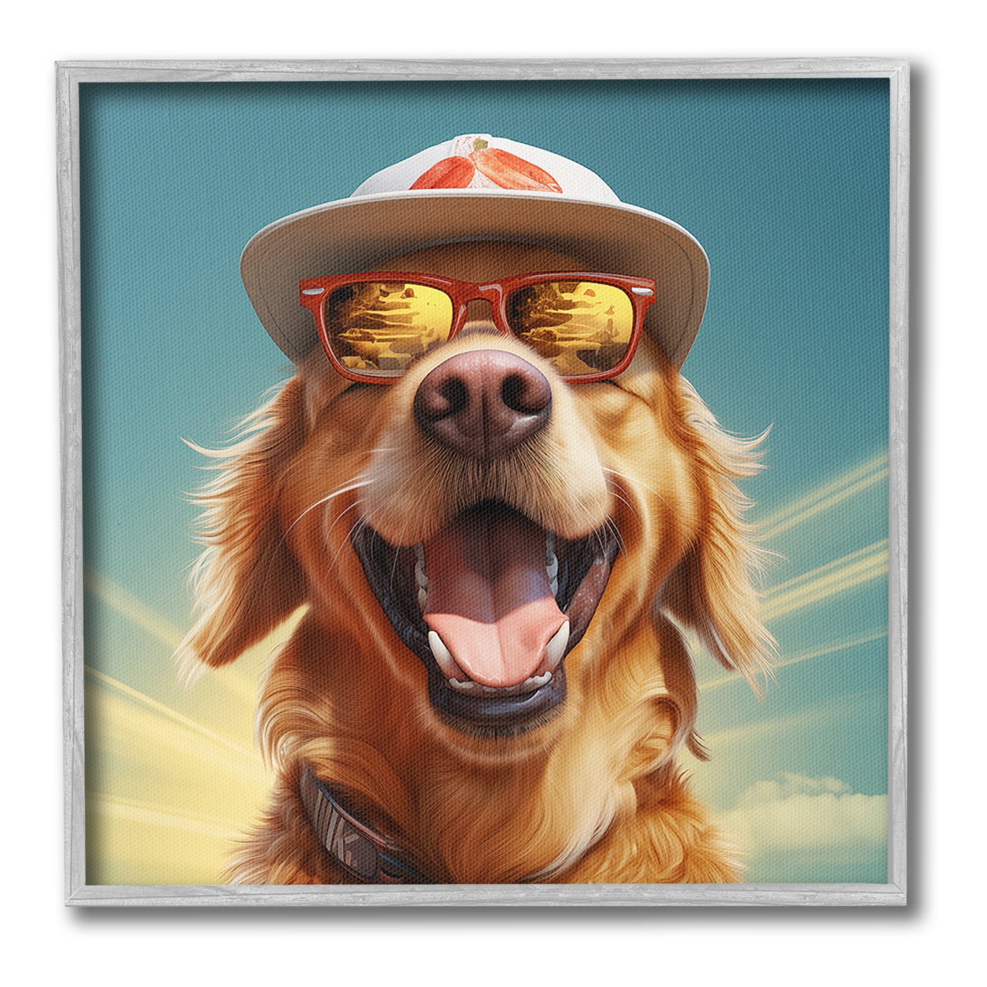Stupell Industries Happy Sunlit Dog Animals & Insects Painting Gray Framed Art Print Wall Art, 17 x 17