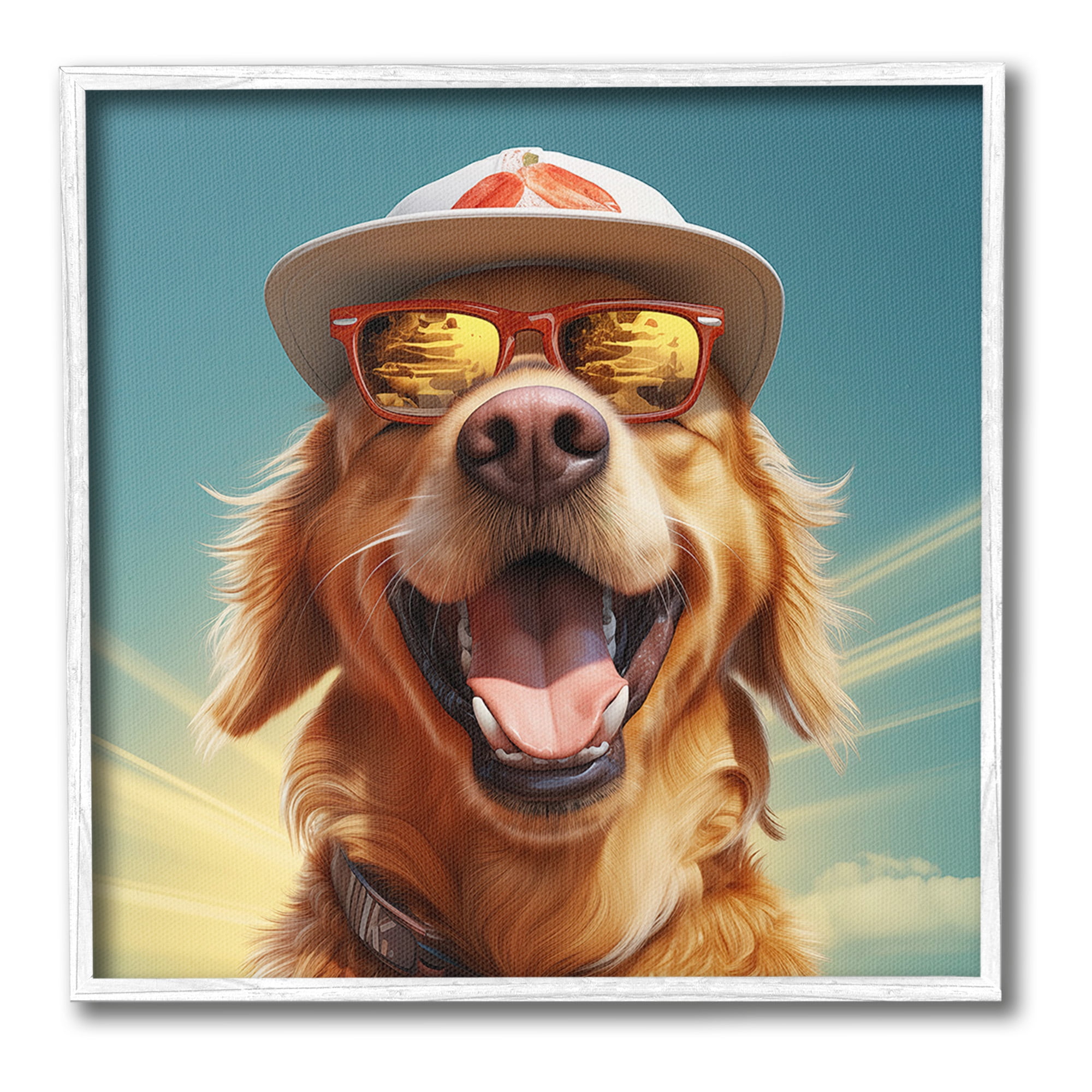 Stupell Industries Happy Sunlit Dog Animals & Insects Painting White Framed Art Print Wall Art, 12 x 12